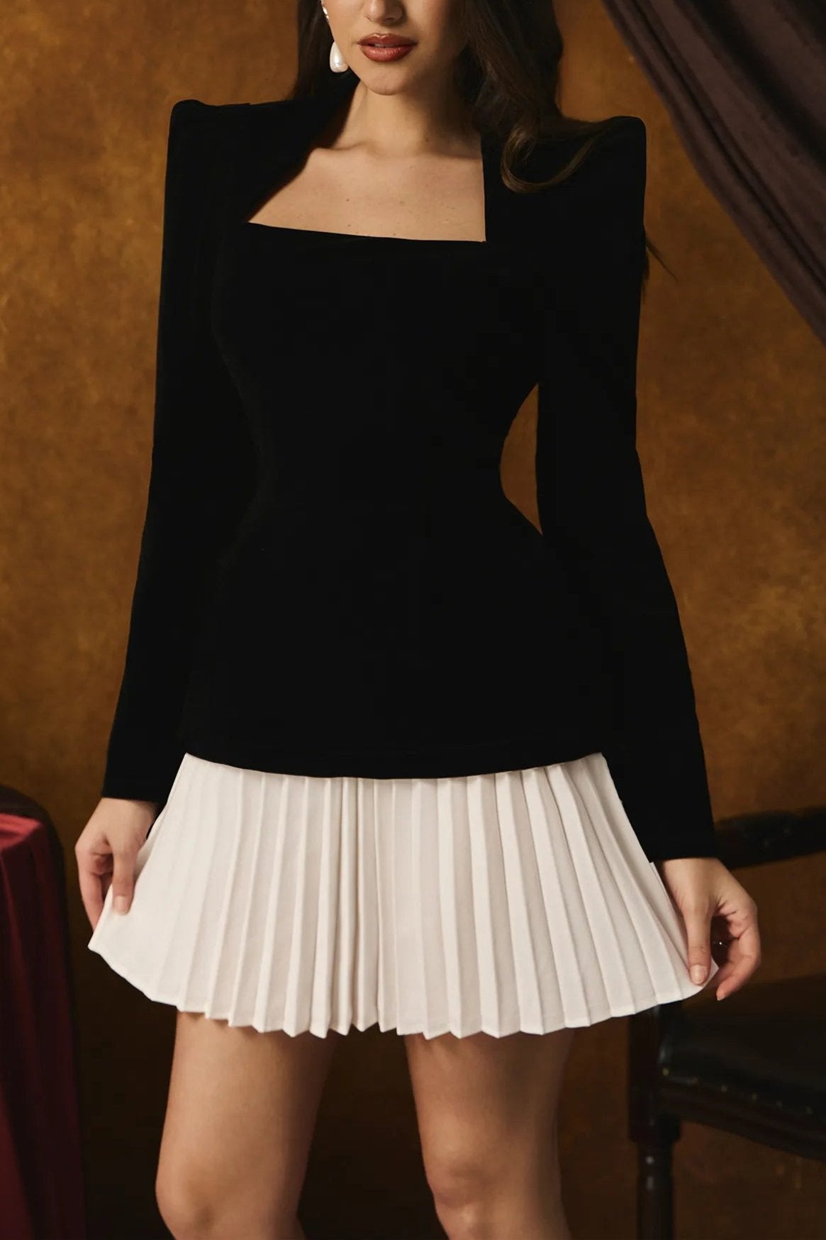 ELVA LONG SLEEVE PLEATED MINI DRESS, COCKTAIL PARTY