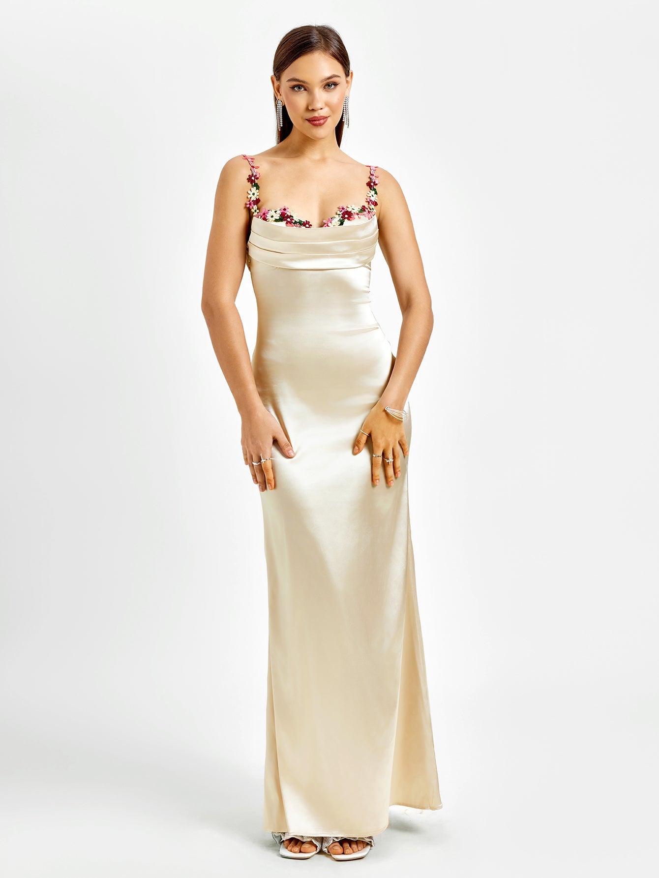 SEQUIN STRAP BACKLESS BODYCON SATIN PARTY DRESS