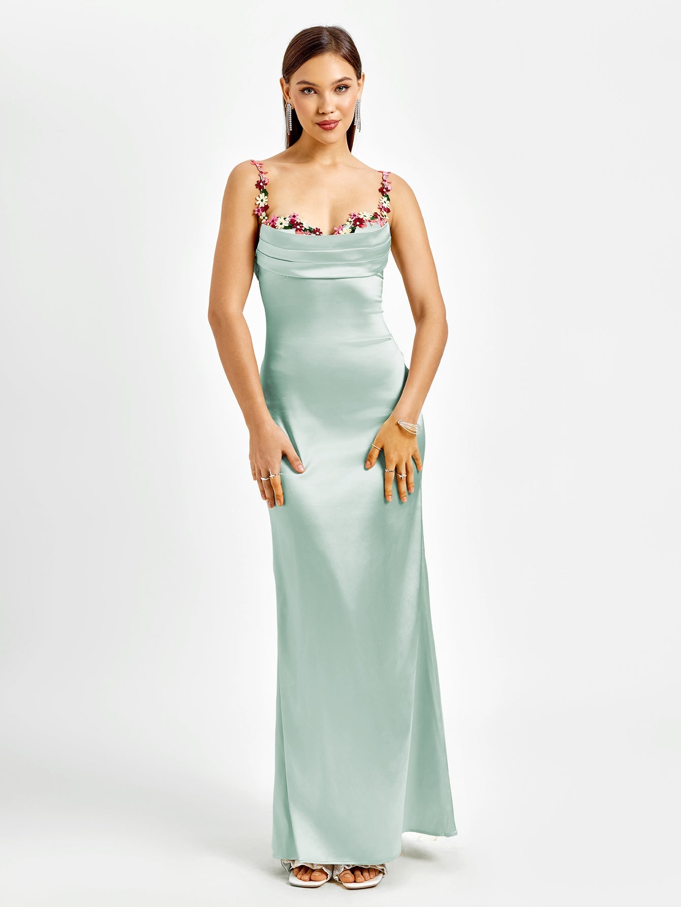SEQUIN STRAP BACKLESS BODYCON SATIN PARTY DRESS