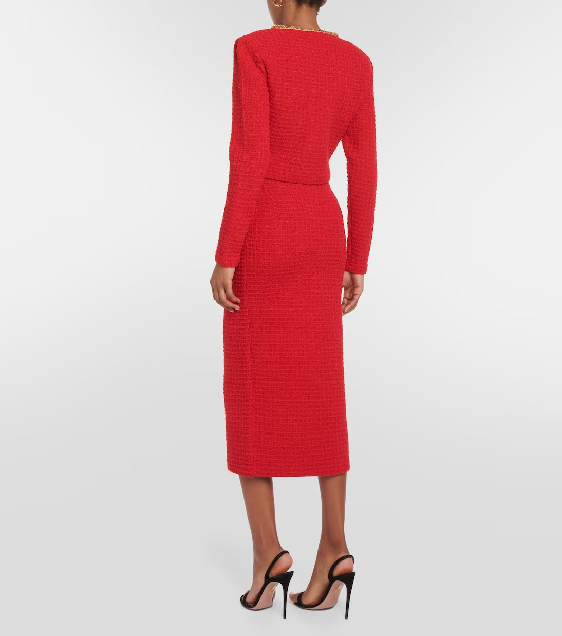 RED V-NECK KNIT CARDIGAN FOR WORK