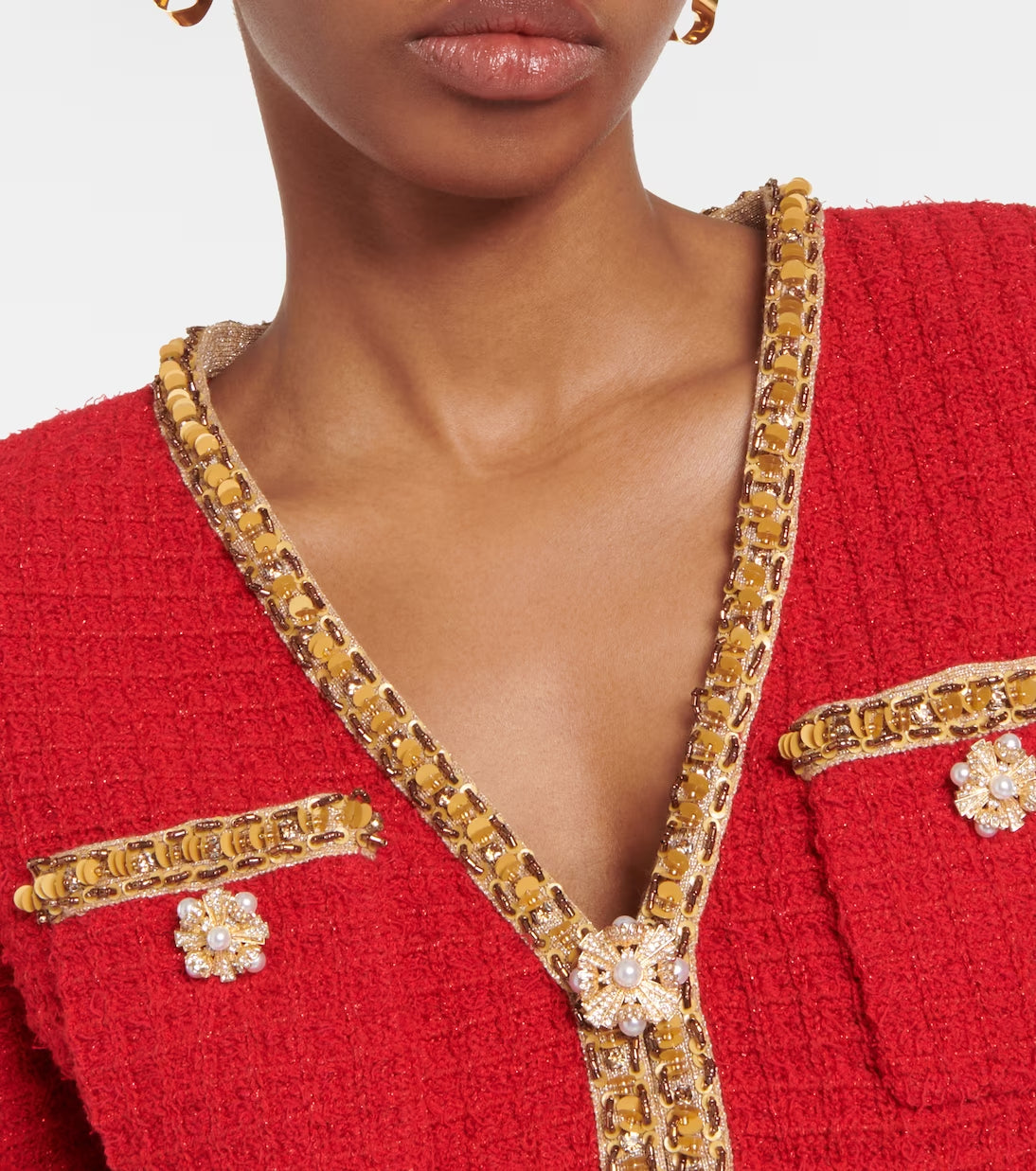 RED V-NECK KNIT CARDIGAN FOR WORK