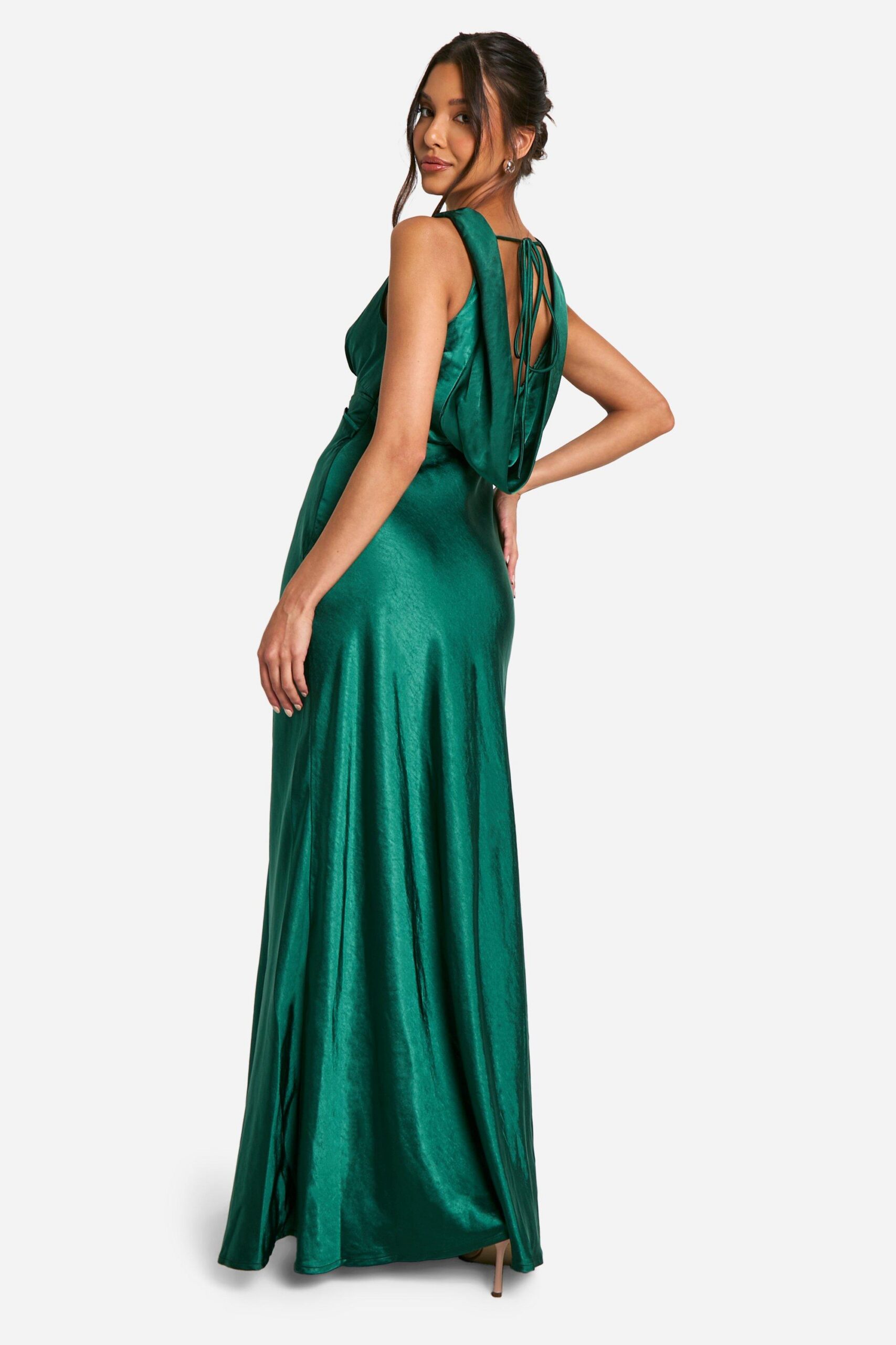 SATIN COWL BACK MAXI DRESS - GREEN EVENING