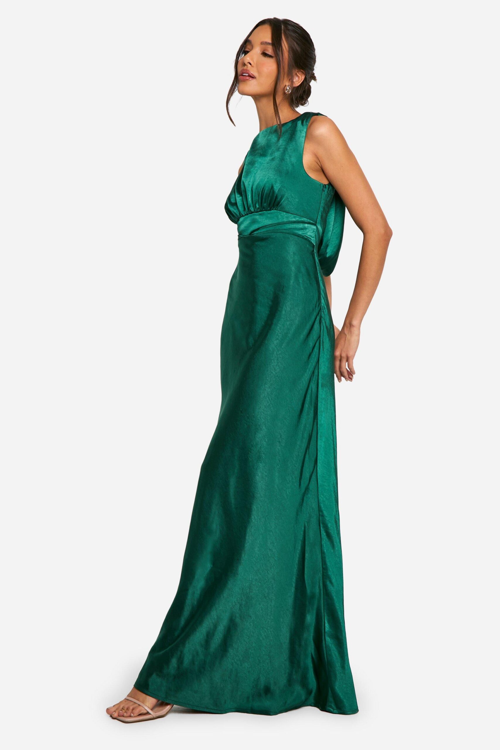 SATIN COWL BACK MAXI DRESS - GREEN EVENING