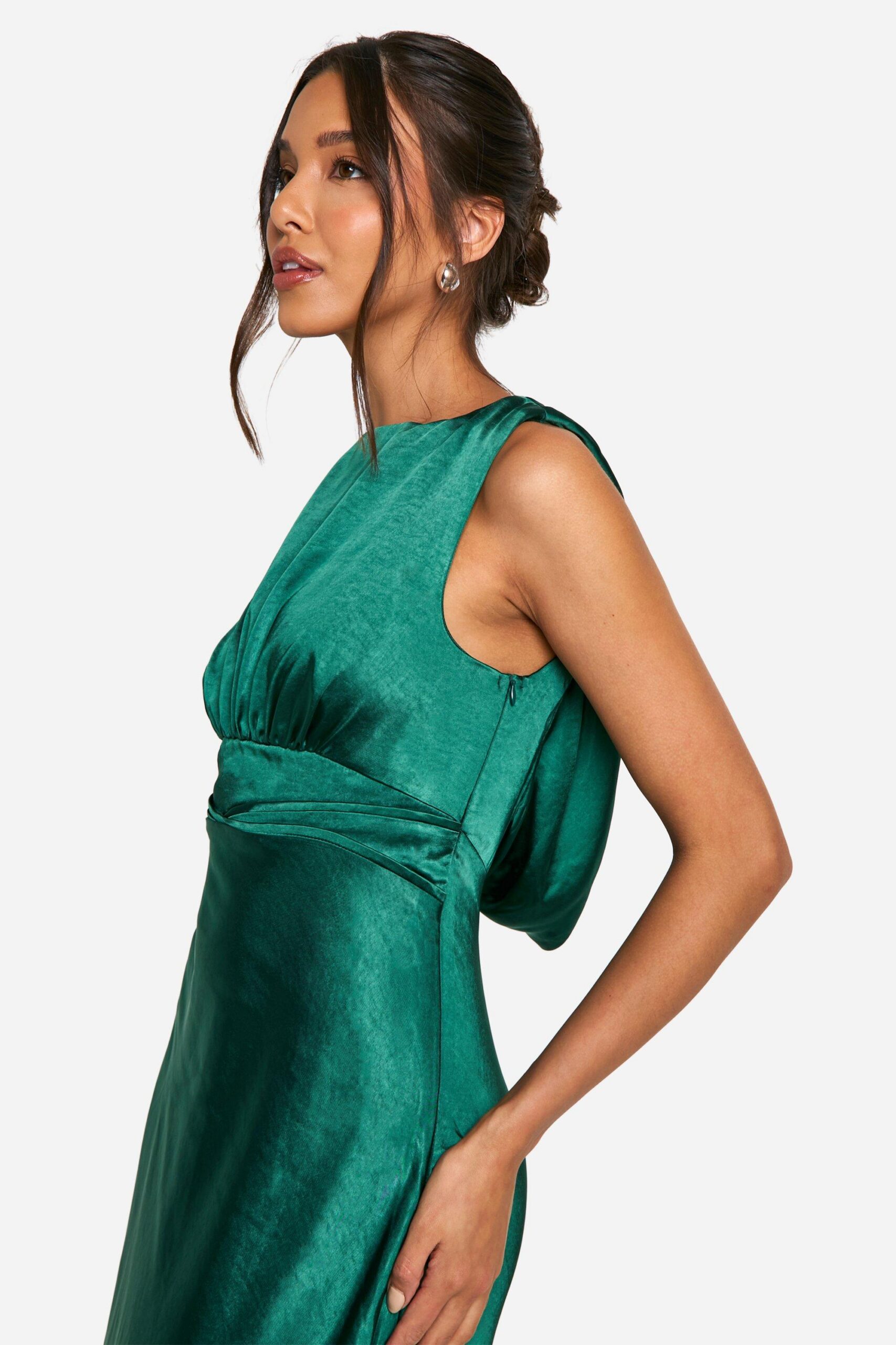 SATIN COWL BACK MAXI DRESS - GREEN EVENING