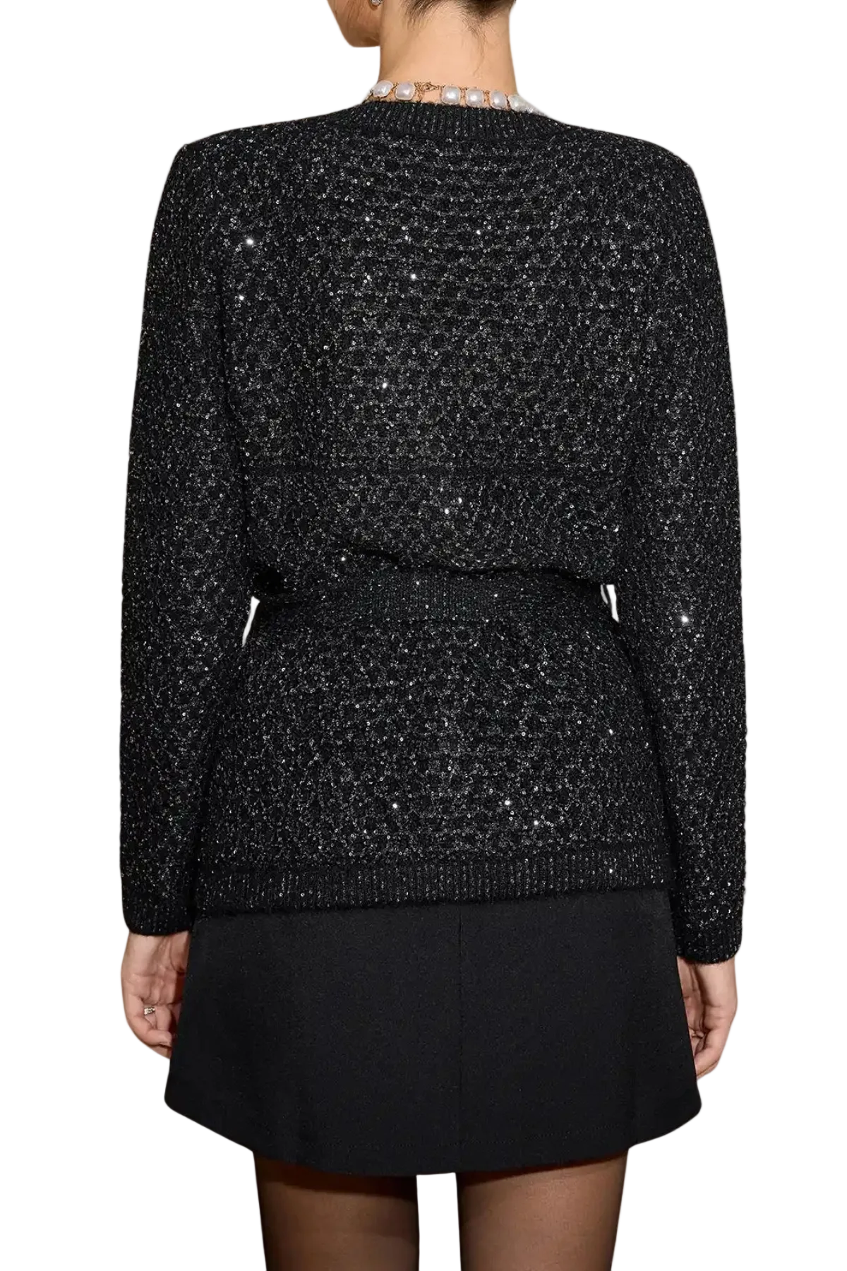 SEQUIN EMBELLISHED CARDIGAN - BLACK PARTY TOP