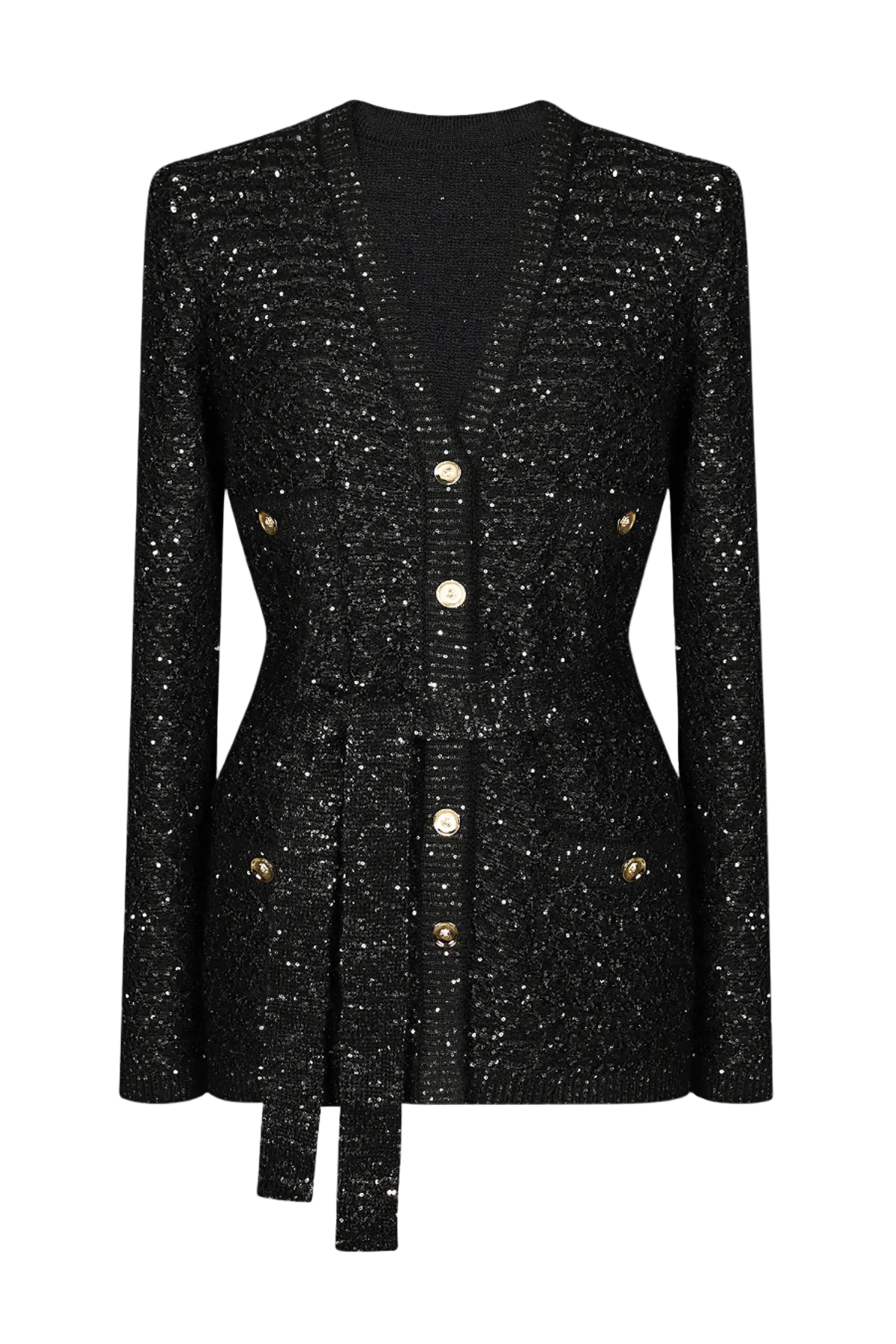 SEQUIN EMBELLISHED CARDIGAN - BLACK PARTY TOP