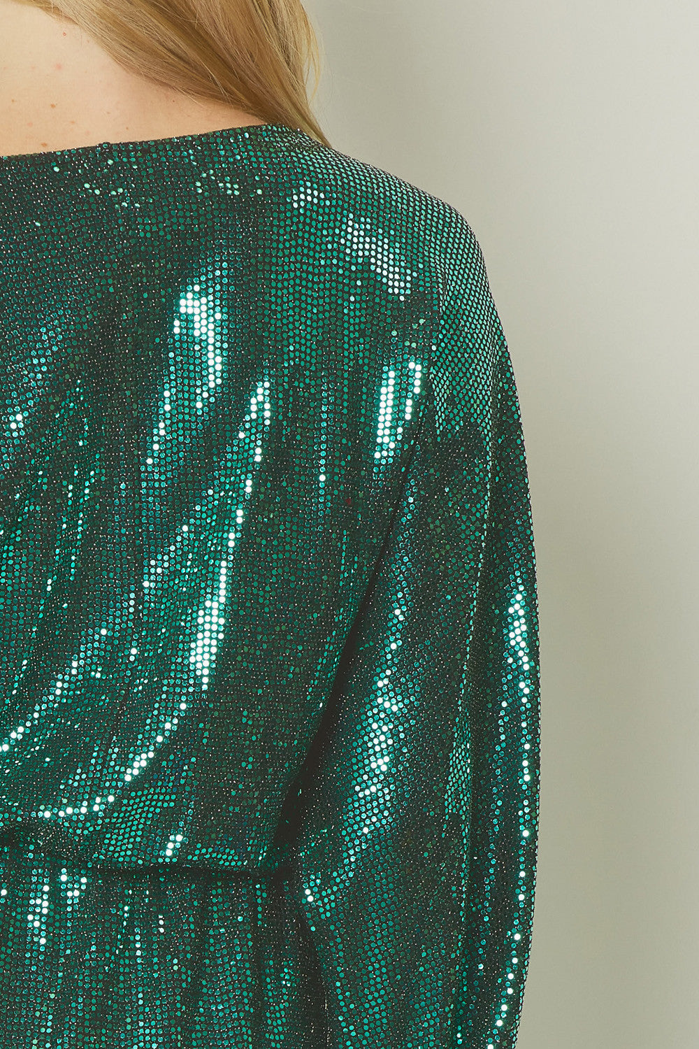 SHINY GREEN METALLIC LONG SLEEVE MINI PARTY DRESS