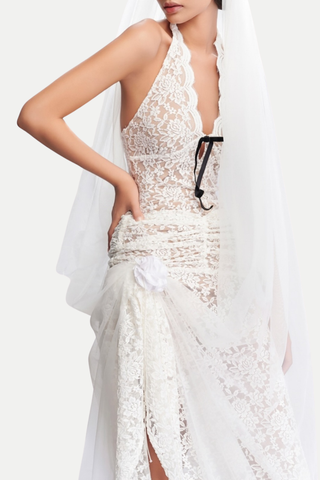 ELEGANT HALTER LACE MIDI DRESS FOR WEDDING GUEST