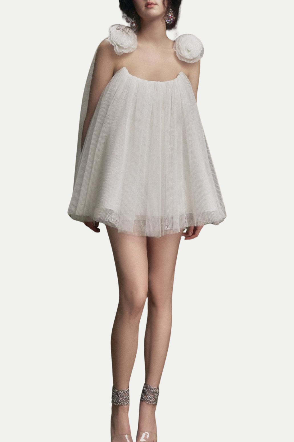 FLORAL CHIFFON RUCHED MINI DRESS FOR WEDDING GUEST