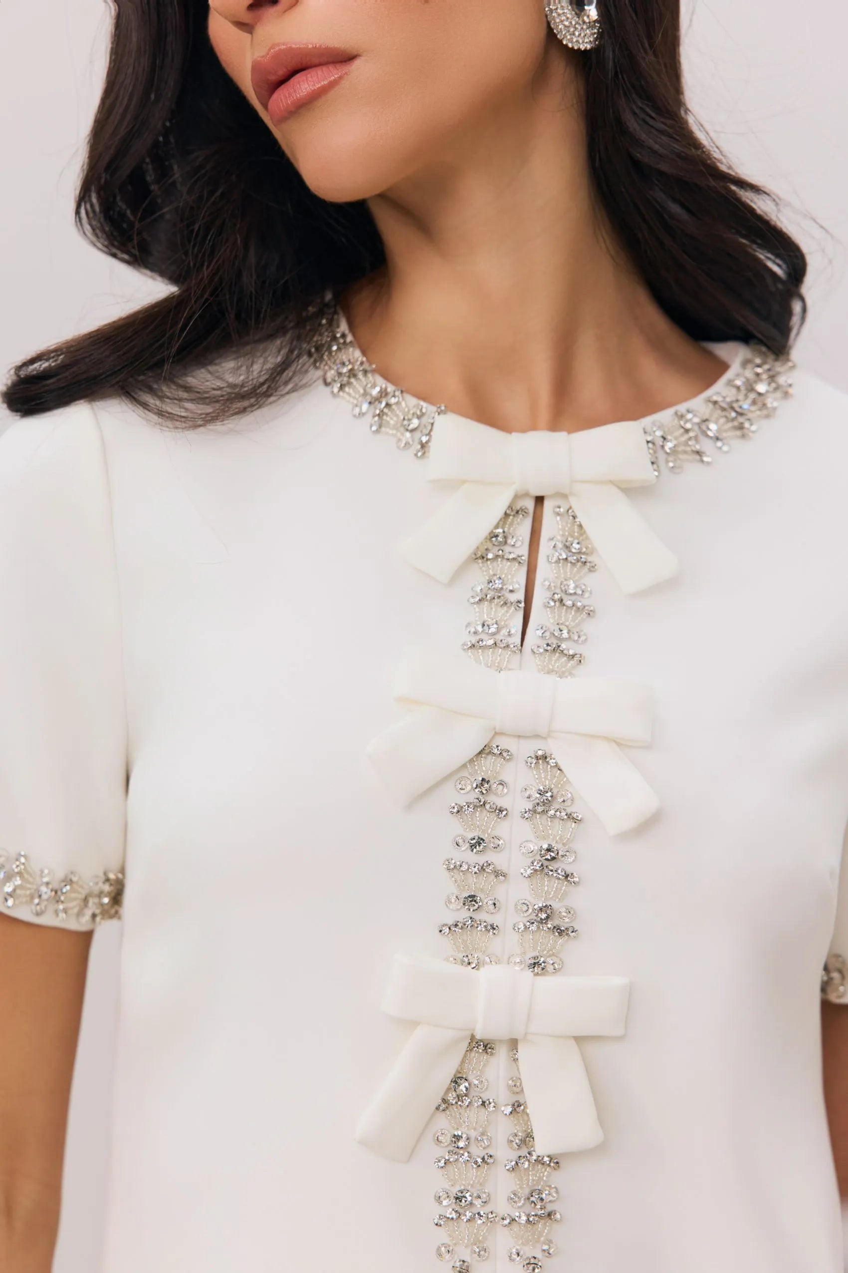 CLARISSE CRYSTAL BOW MINI DRESS FOR EVENING