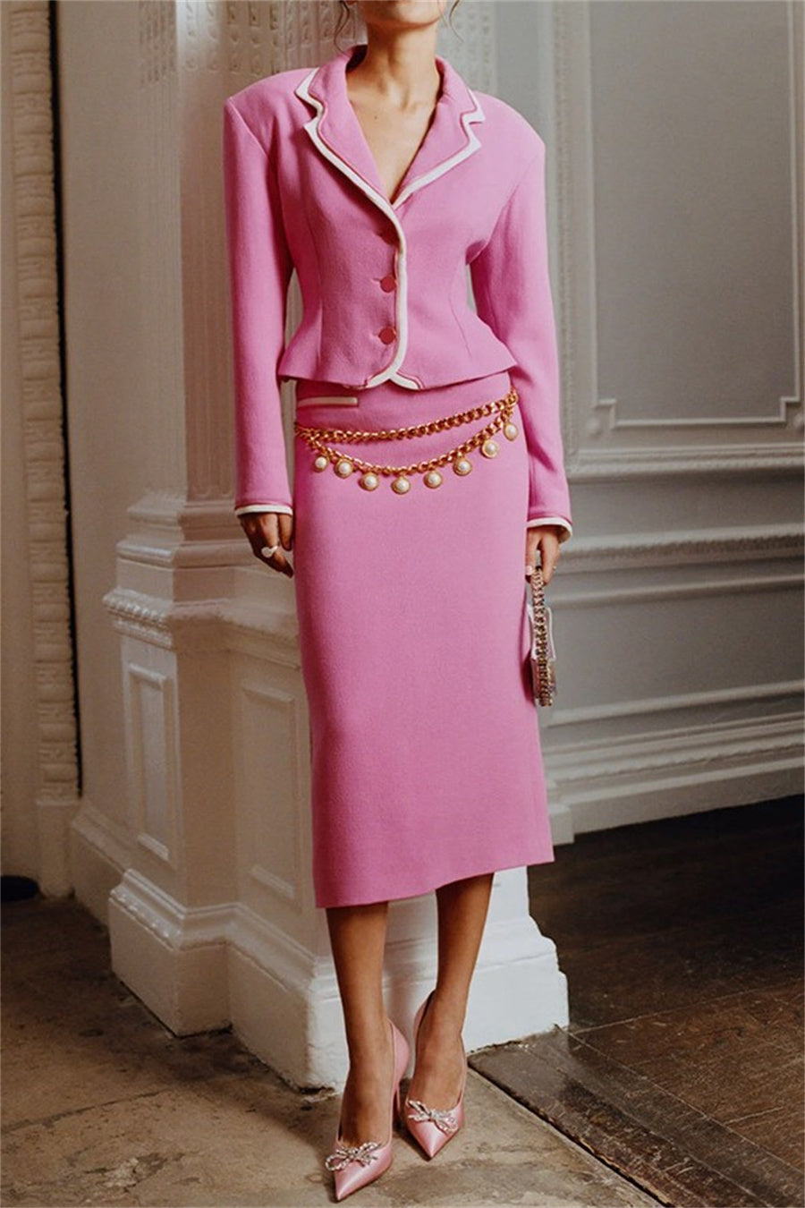 ERIKA TWO-PIECE SET – CONTRAST TRIM BLAZER & SKIRT