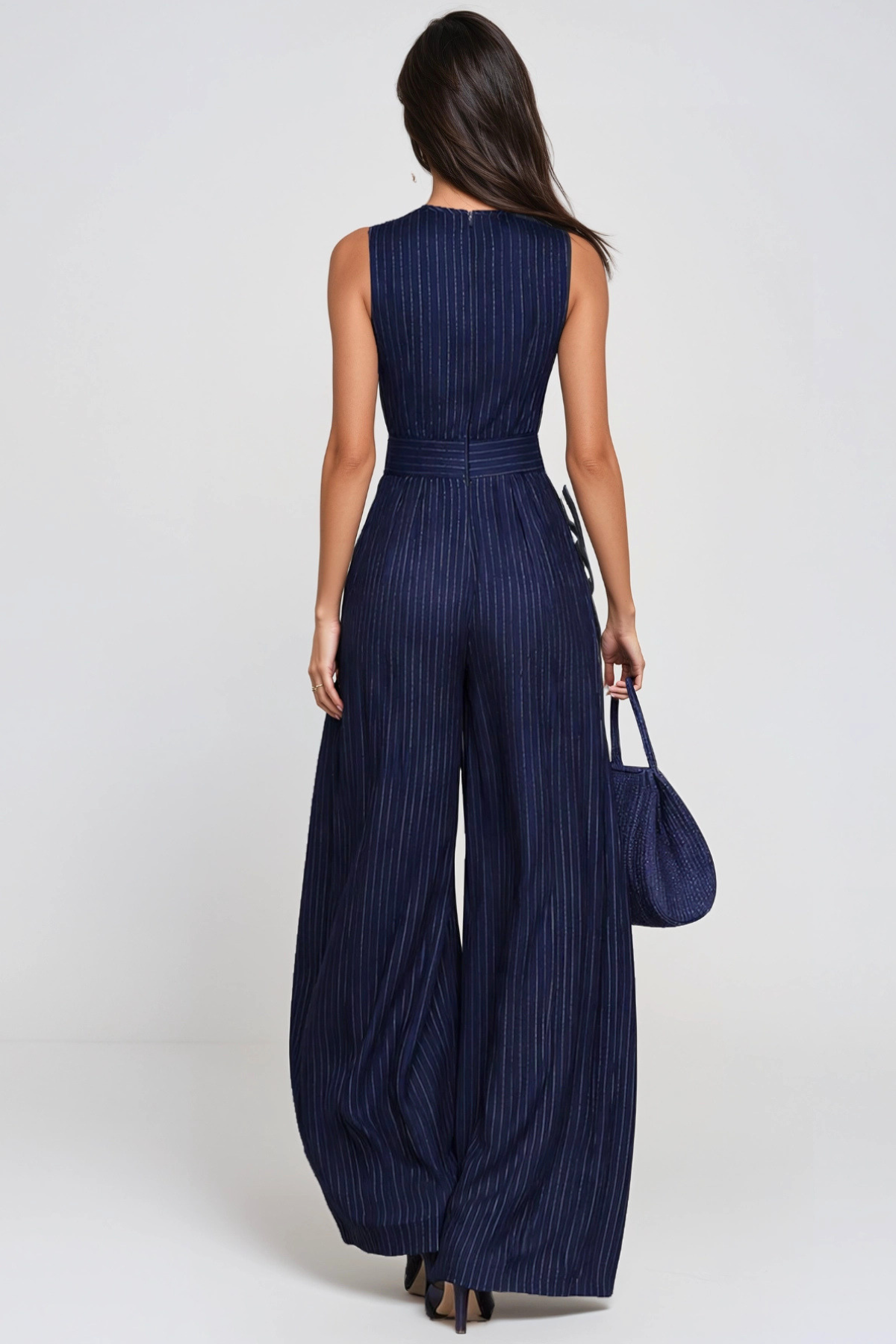 EUFEMIA STRIPE CUTOUT JUMPSUIT - NAVY