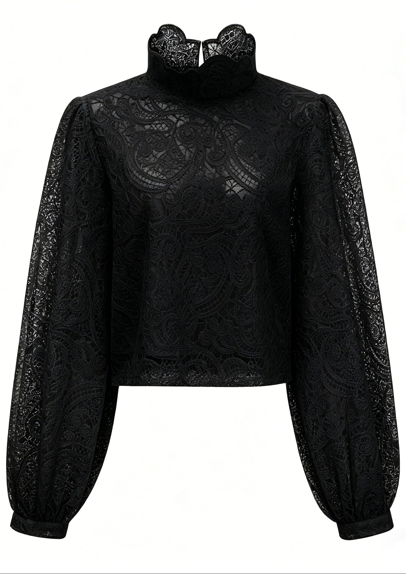 BLACK LACE PUFF SLEEVE TOP & A-LINE SKIRT SET