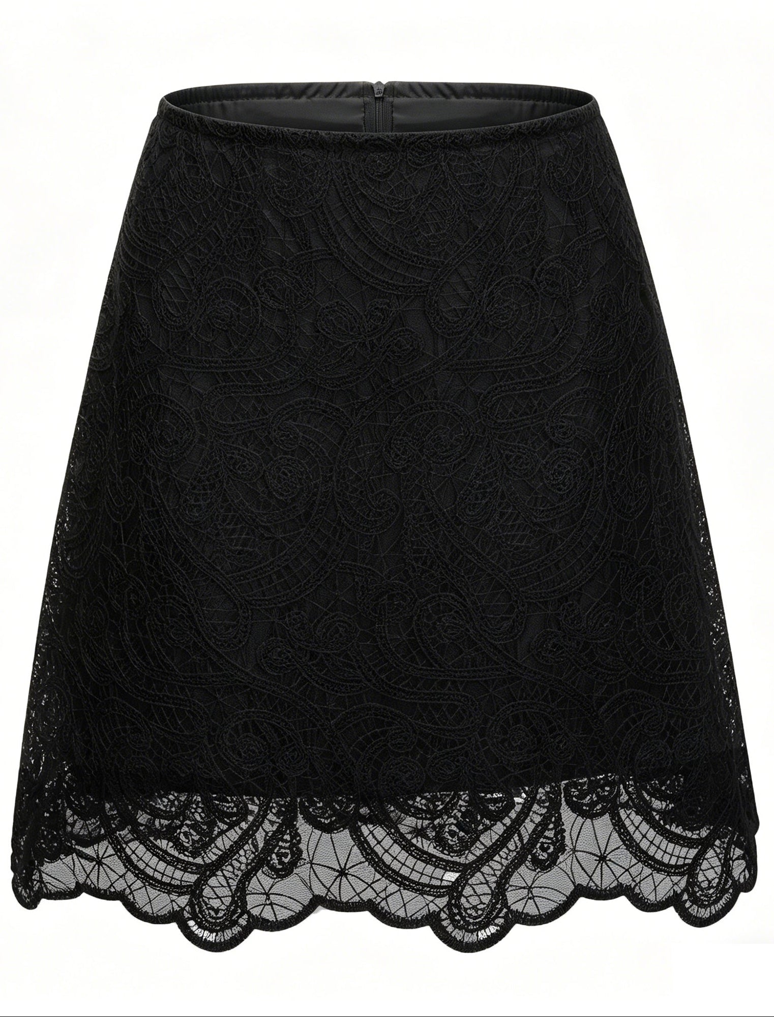 BLACK LACE PUFF SLEEVE TOP & A-LINE SKIRT SET