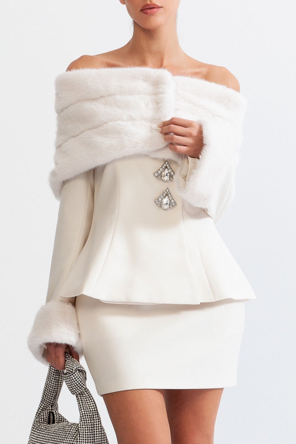 SHARON OFF SHOULDER FAUX FUR TWO PIECE SET