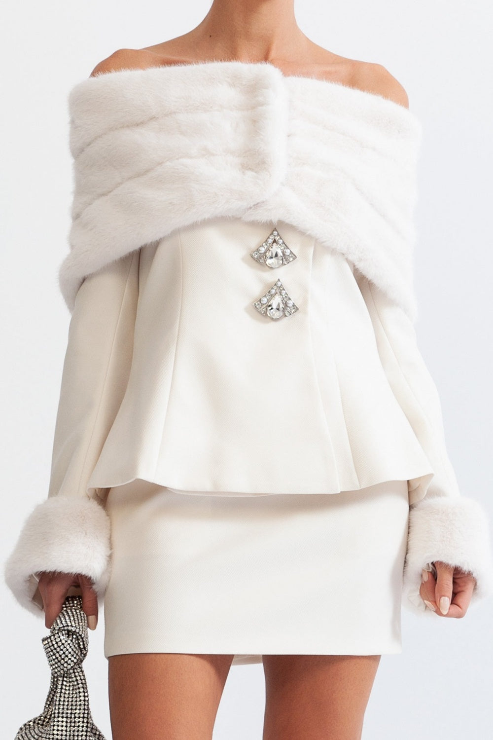 SHARON OFF SHOULDER FAUX FUR TWO PIECE SET
