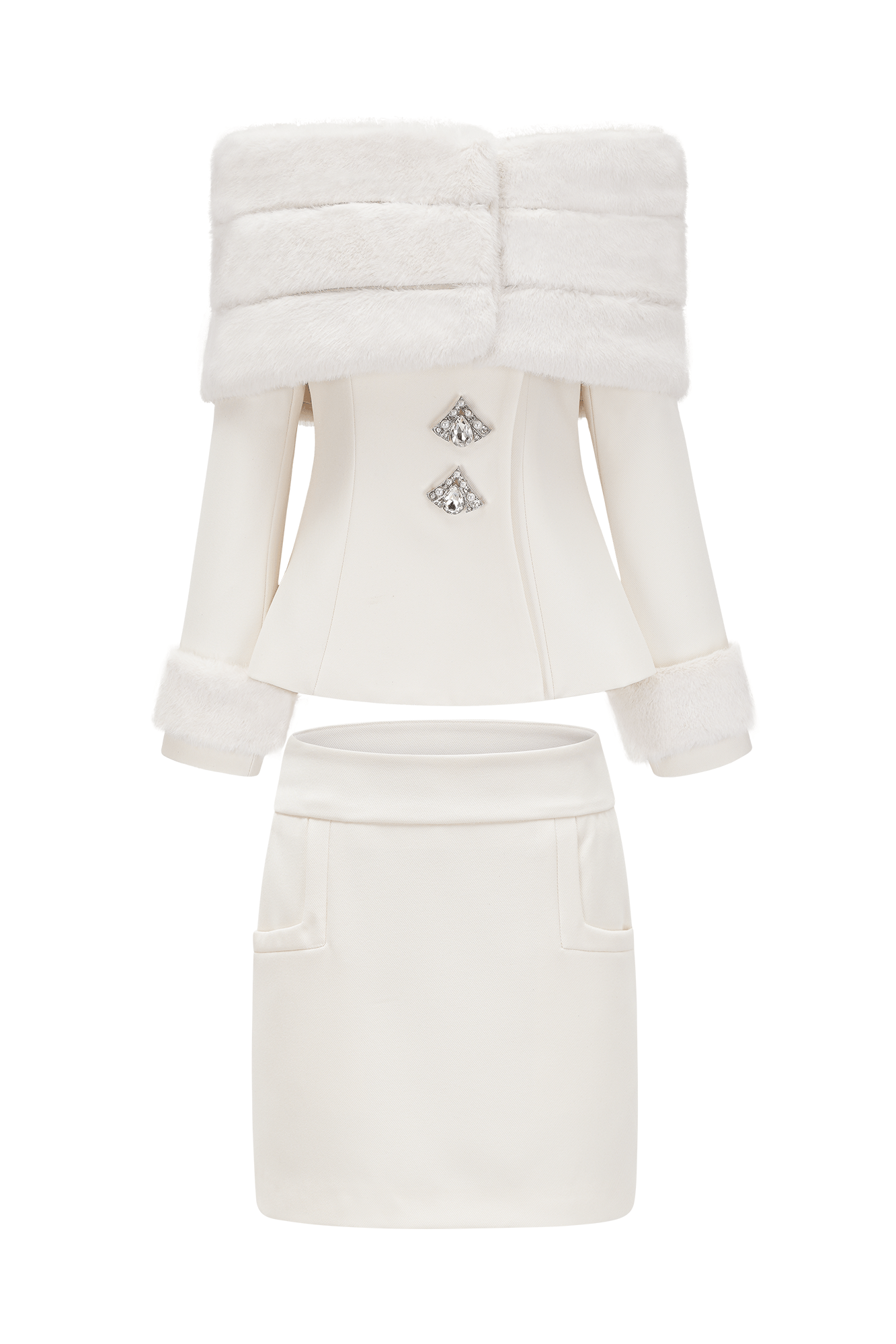 SHARON OFF SHOULDER FAUX FUR TWO PIECE SET