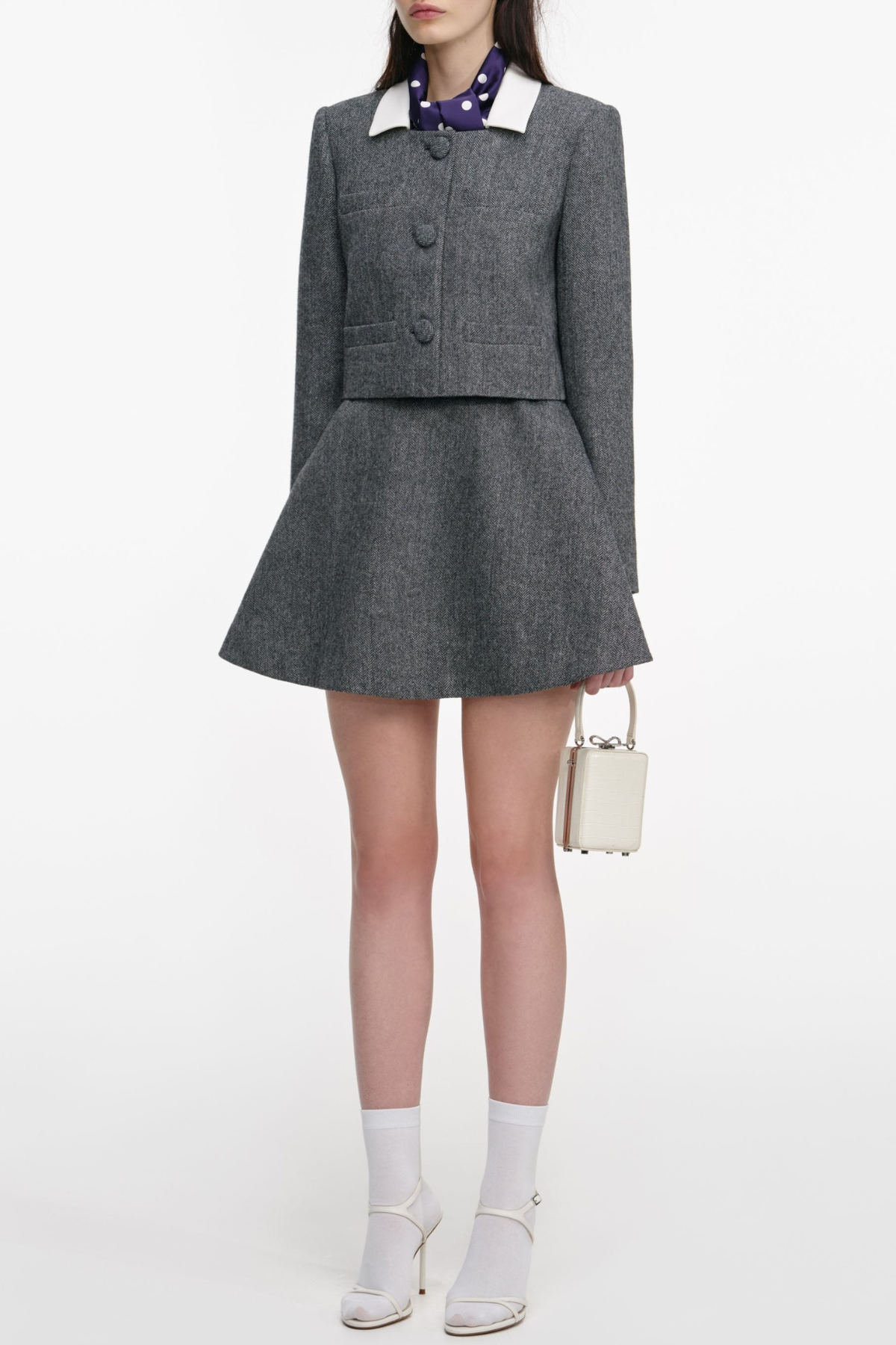 EURYDA HERRINGBONE POLKA DOT SCARF COAT