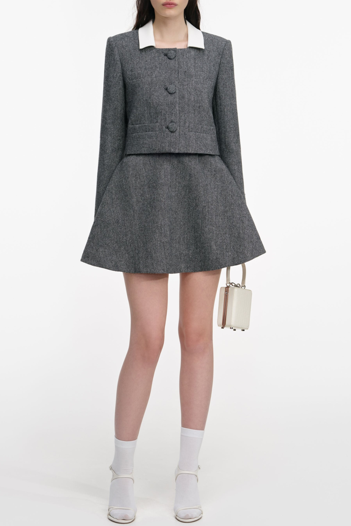 EURYDA HERRINGBONE POLKA DOT SCARF COAT