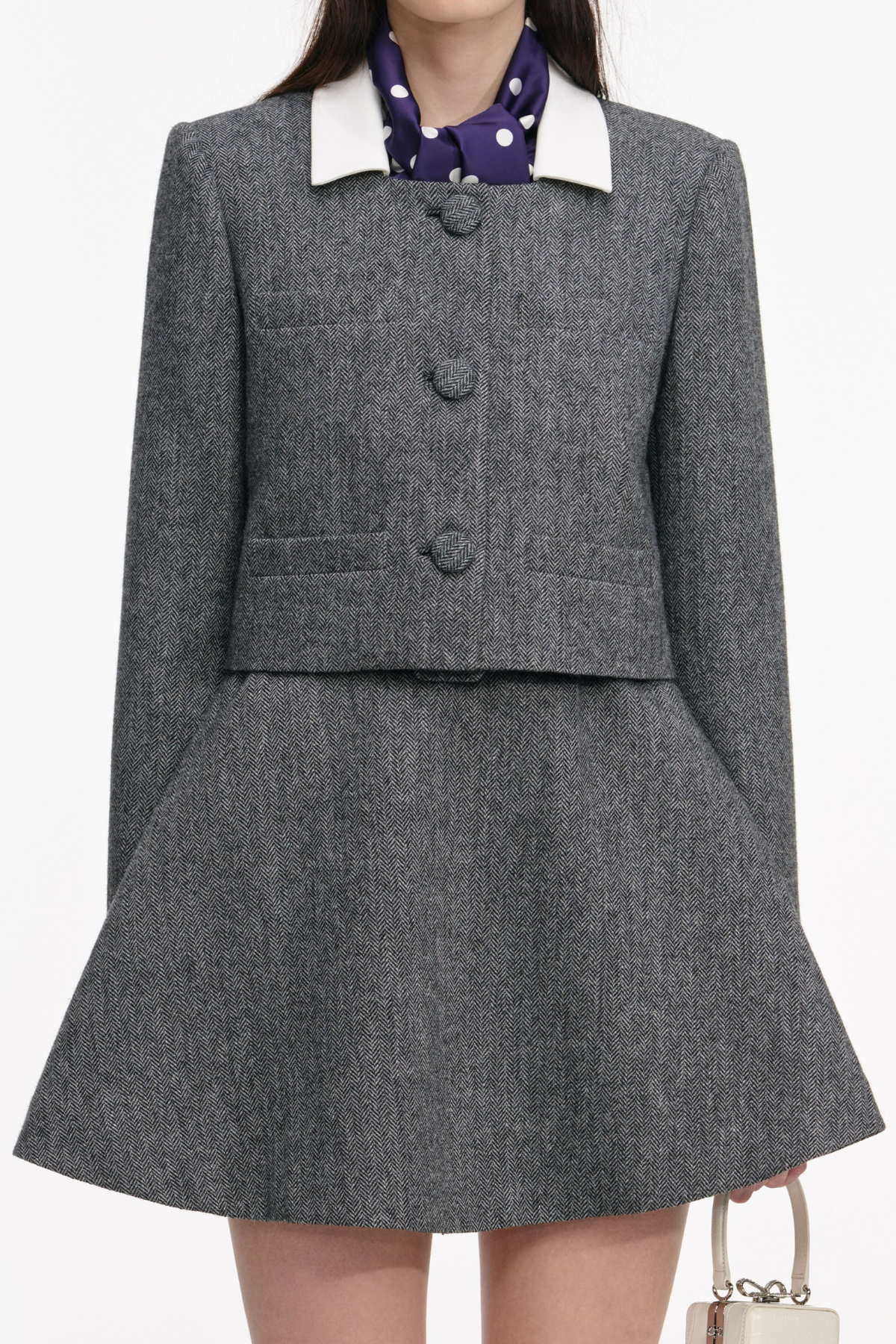 EURYDA HERRINGBONE POLKA DOT SCARF COAT