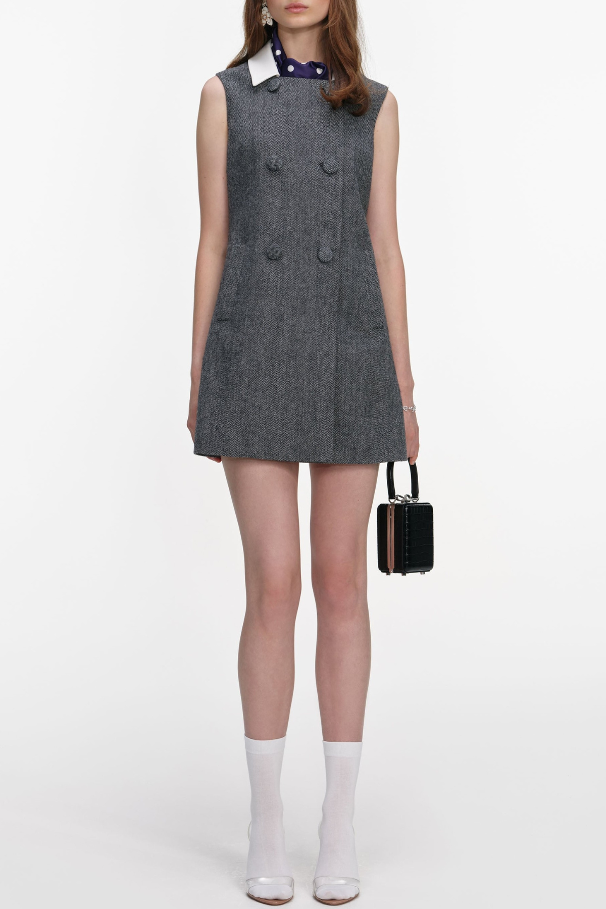 EURYDA HERRINGBONE SCARF SLEEVELESS MINI DRESS
