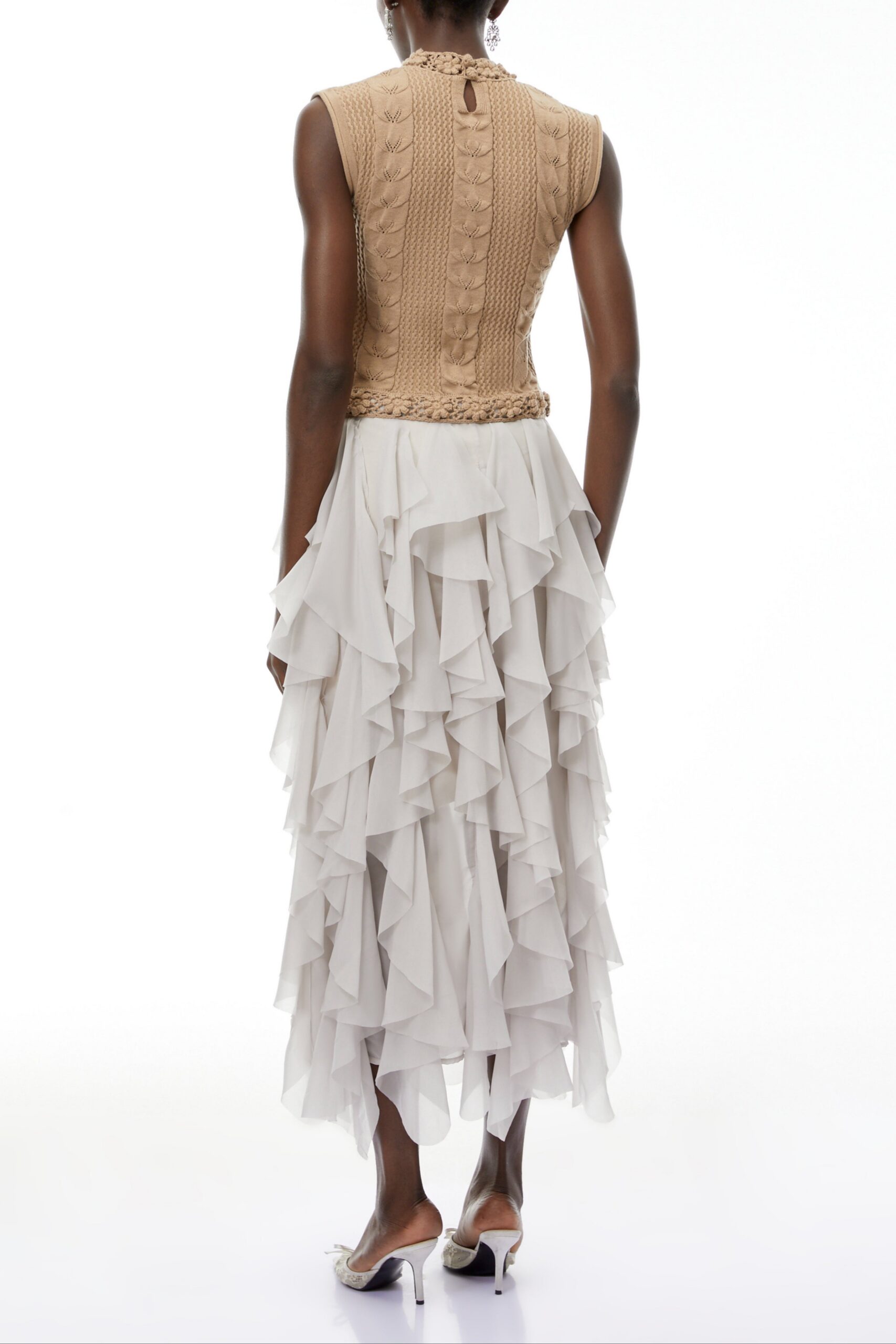 JANICE KHAKI ASYMMETRIC RUFFLED MAXI DRESS