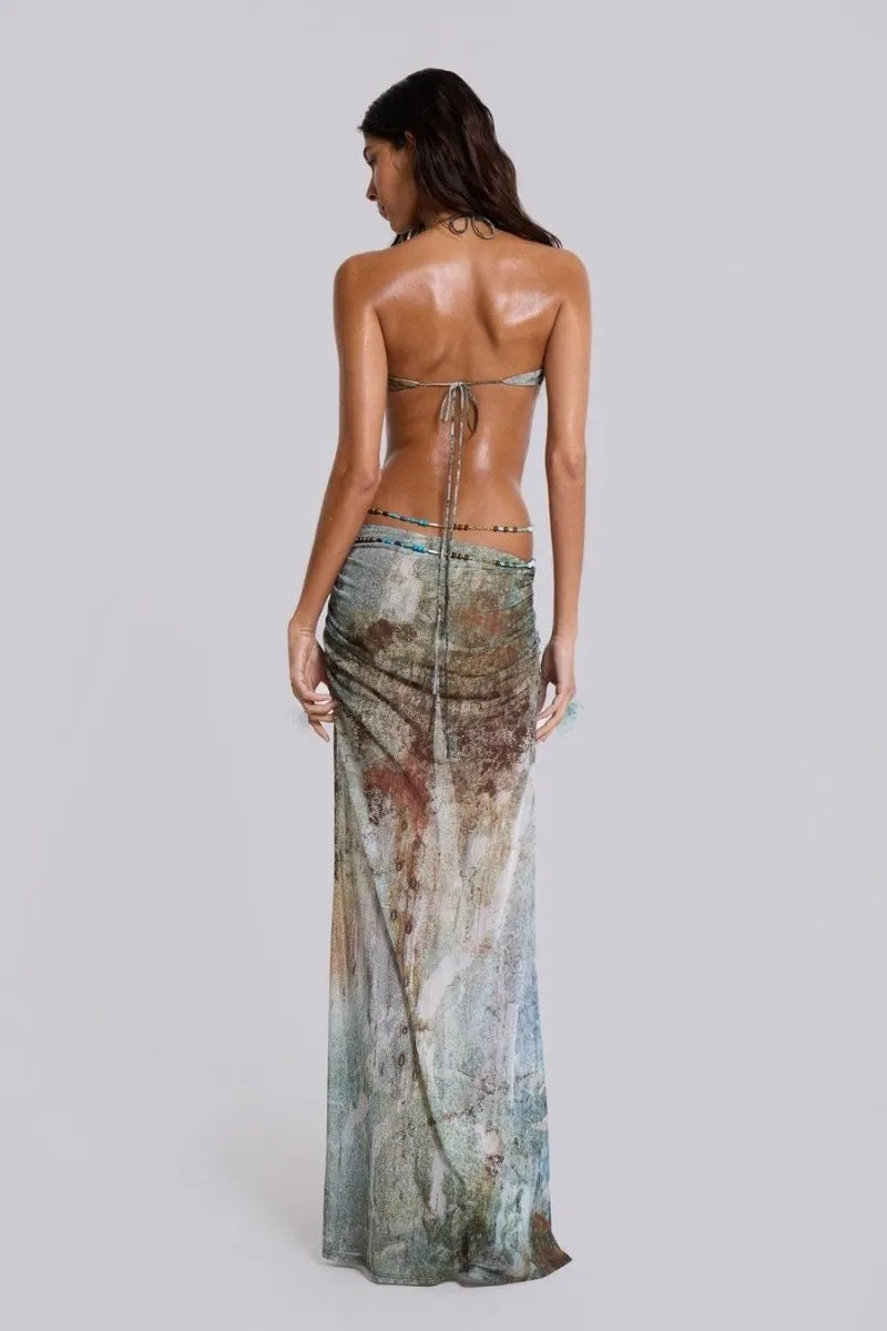EINAR MESH BACKLESS MAXI DRESS, PRINT EMBELLISHED, PARTY