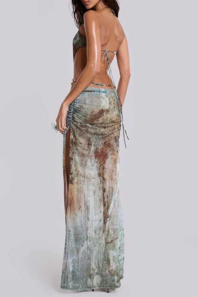EINAR MESH BACKLESS MAXI DRESS, PRINT EMBELLISHED, PARTY