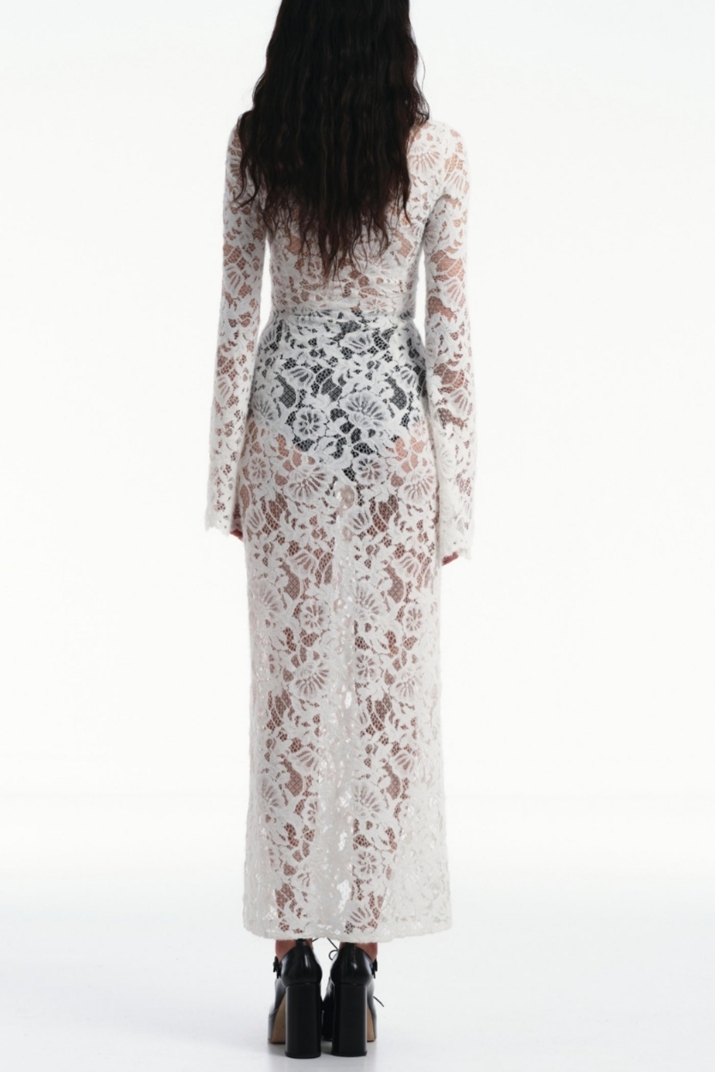 LACE FRONT SPLIT MIDI DRESS FOR WEDDING