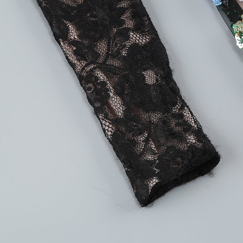 LONG LACE SEQUIN FLORAL DRESS FOR WEDDING GUEST