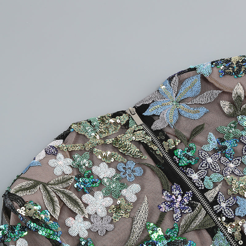 LONG LACE SEQUIN FLORAL DRESS FOR WEDDING GUEST