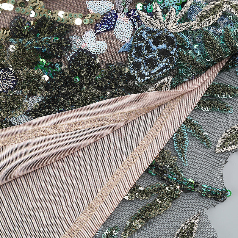 LONG LACE SEQUIN FLORAL DRESS FOR WEDDING GUEST