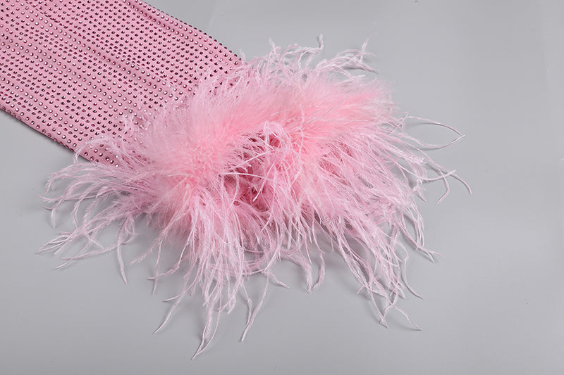 SHIMMERY PINK FEATHER MINI DRESS FOR PARTY