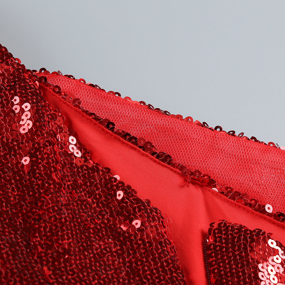 RED FLORAL SEQUIN MINI DRESS PARTY