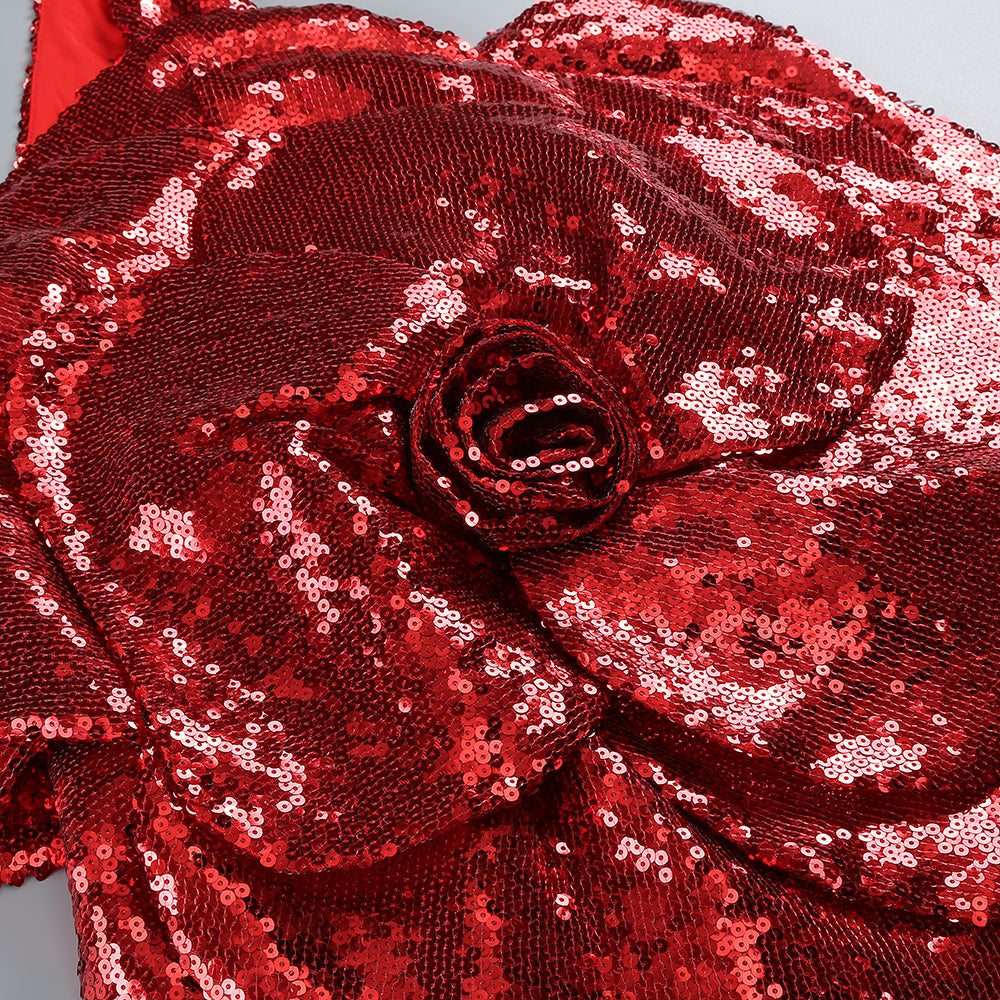 RED FLORAL SEQUIN MINI DRESS PARTY