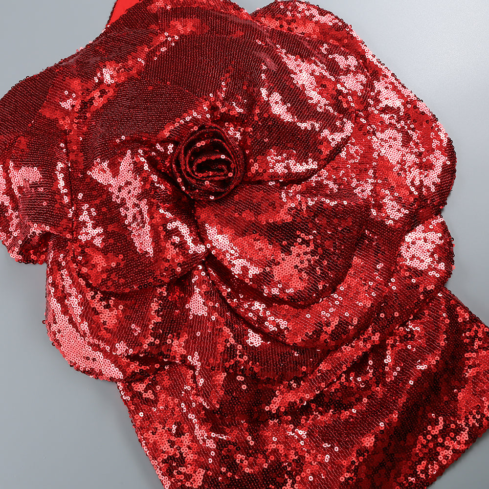 RED FLORAL SEQUIN MINI DRESS PARTY