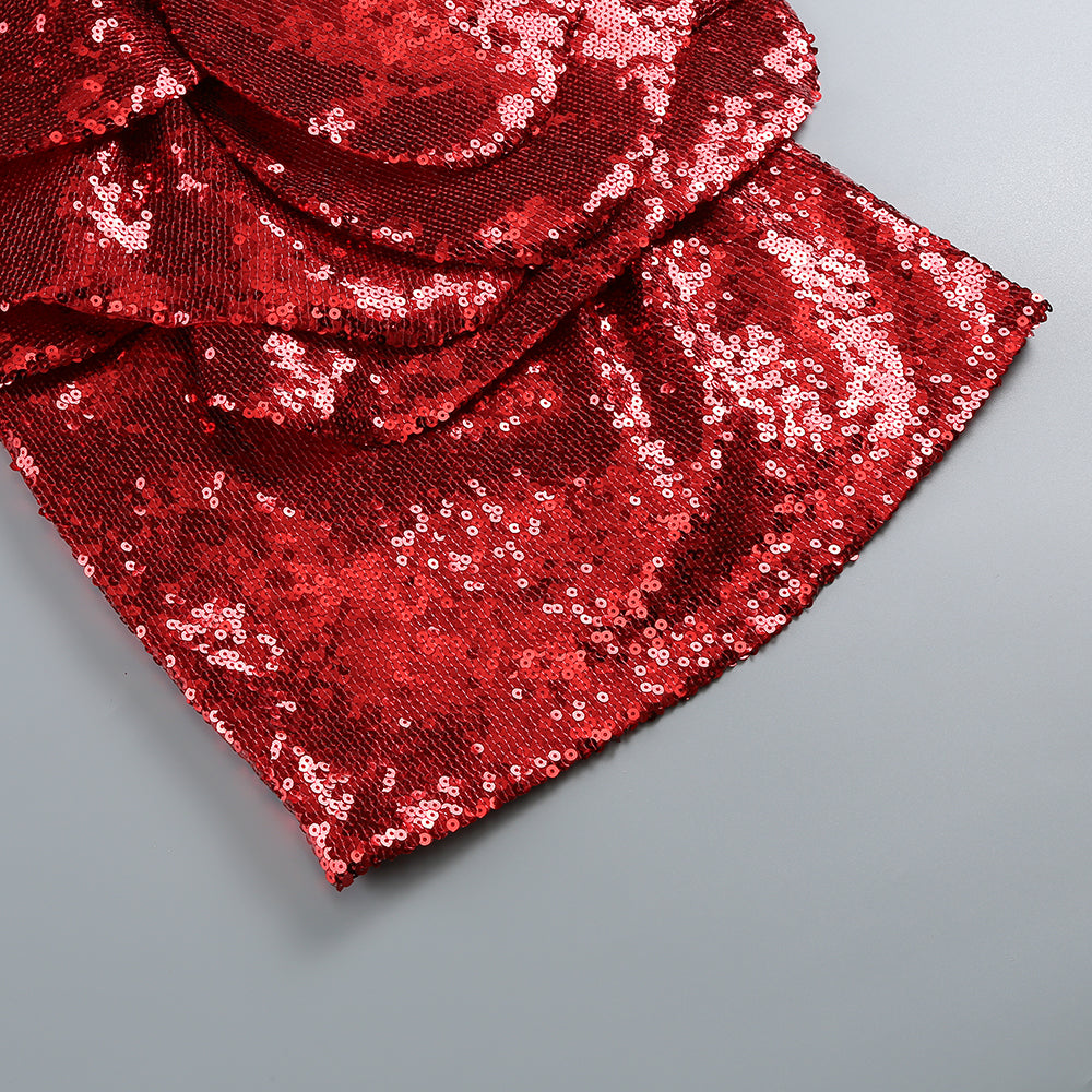 RED FLORAL SEQUIN MINI DRESS PARTY