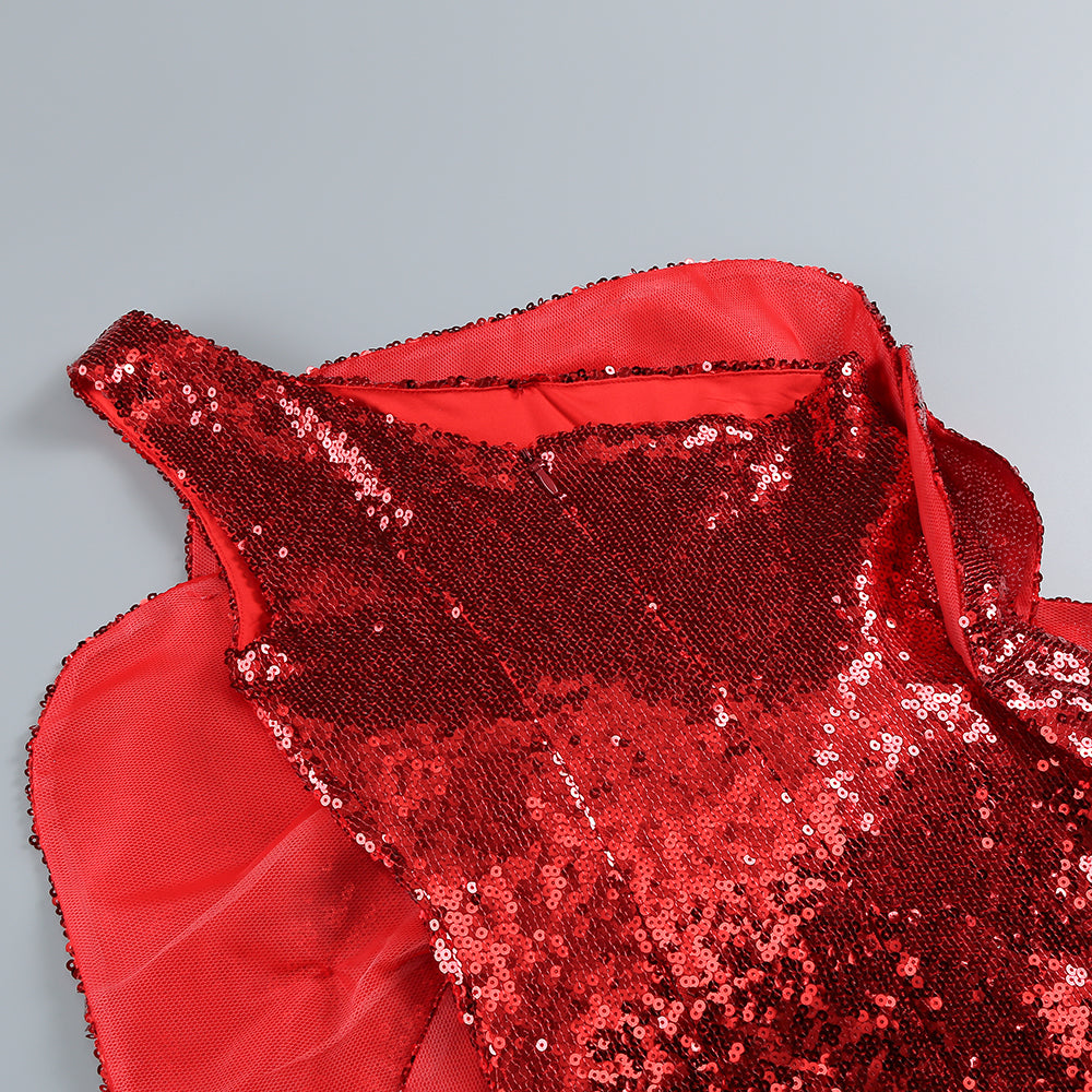 RED FLORAL SEQUIN MINI DRESS PARTY