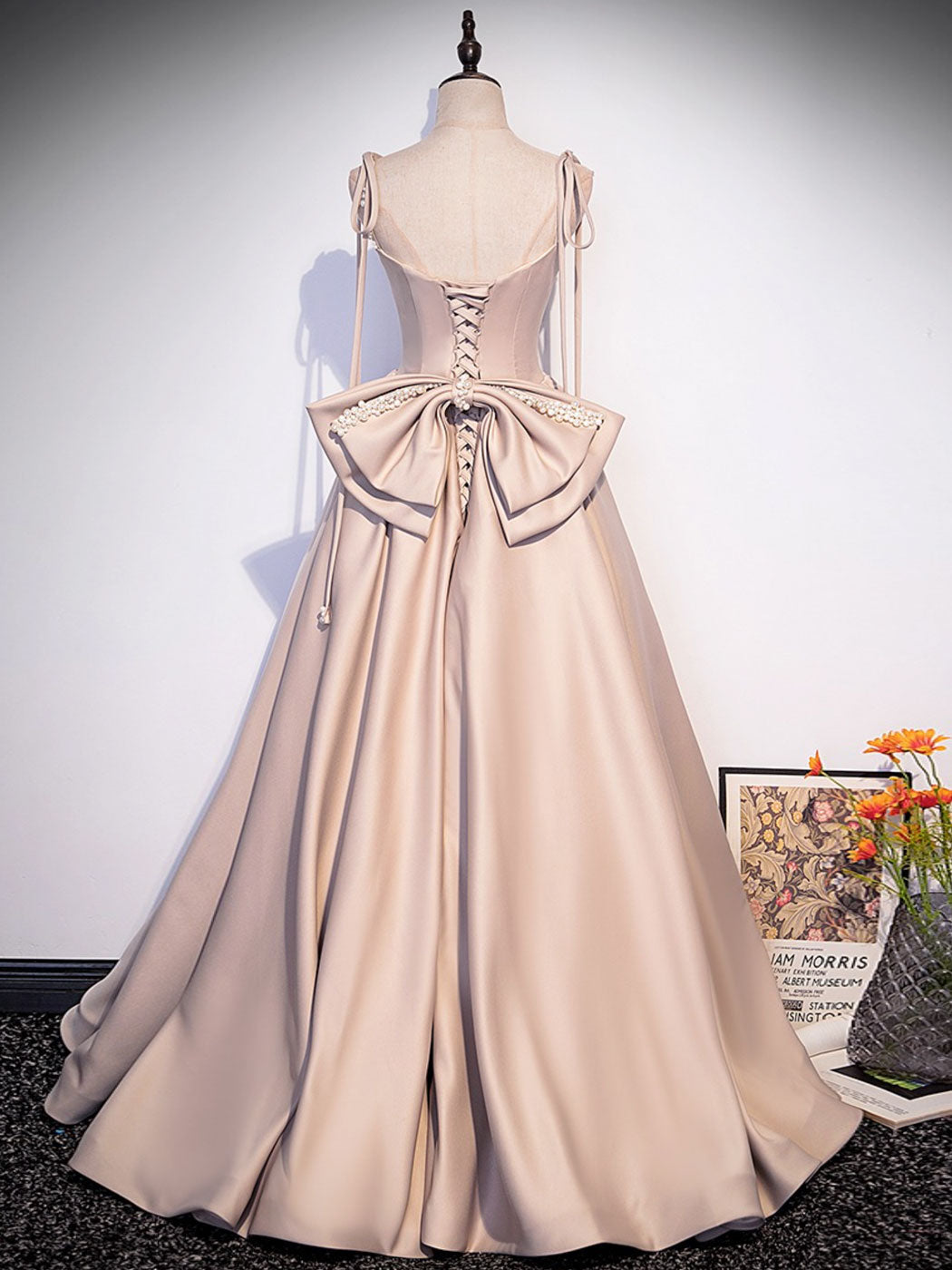 CHAMPAGNE A-LINE SATIN PARTY DRESS