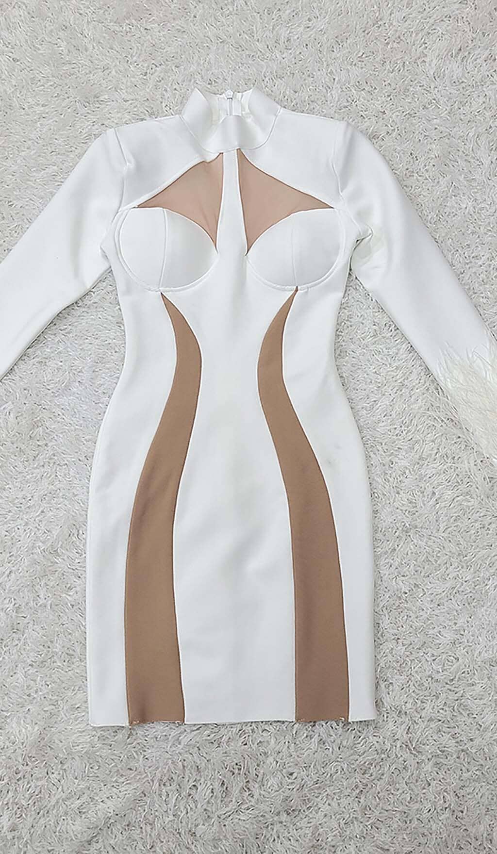 FEATHER BANDAGE MINI DRESS WHITE PARTY