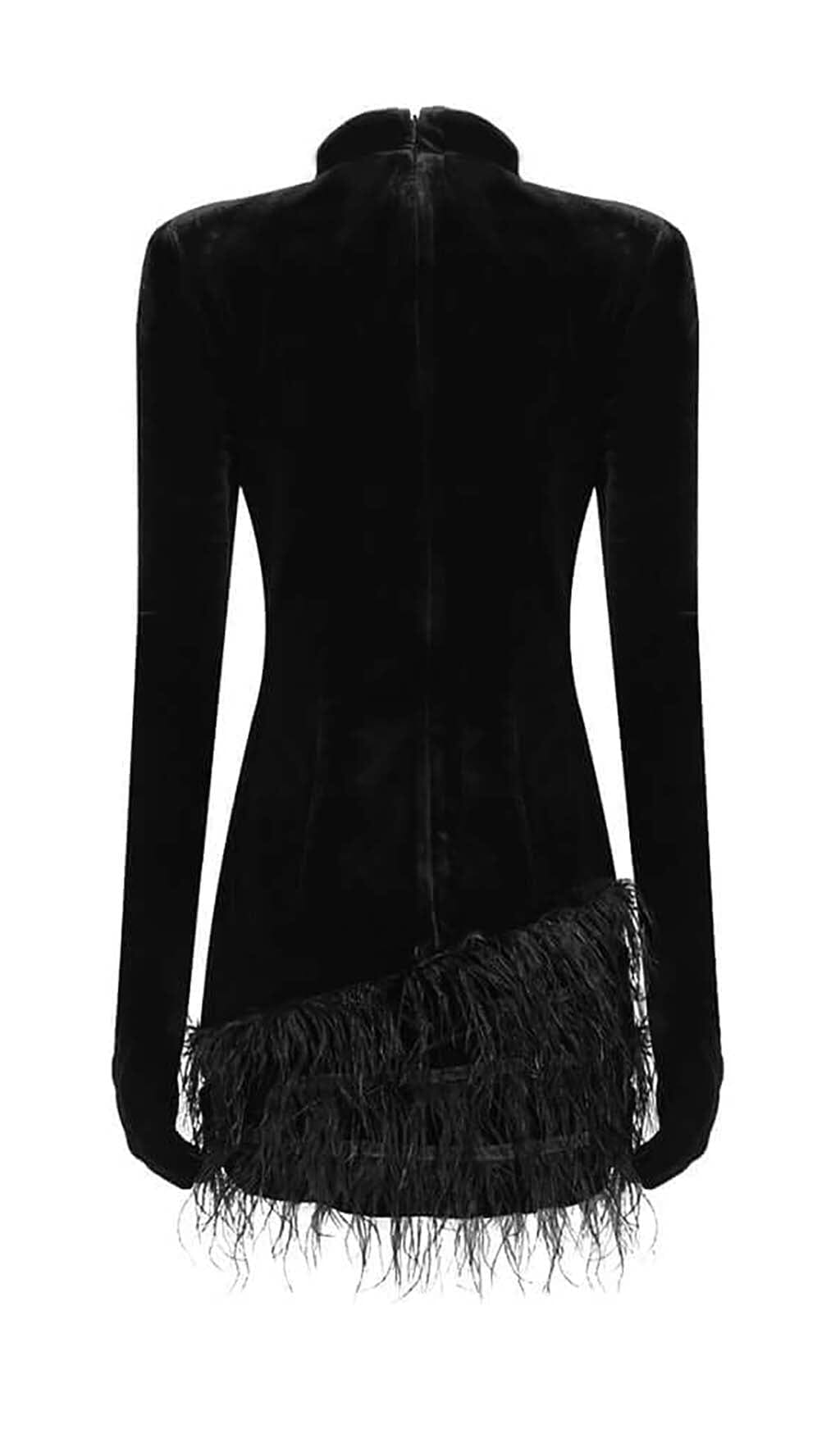BLACK VELVET FEATHER GLOVE MINI DRESS