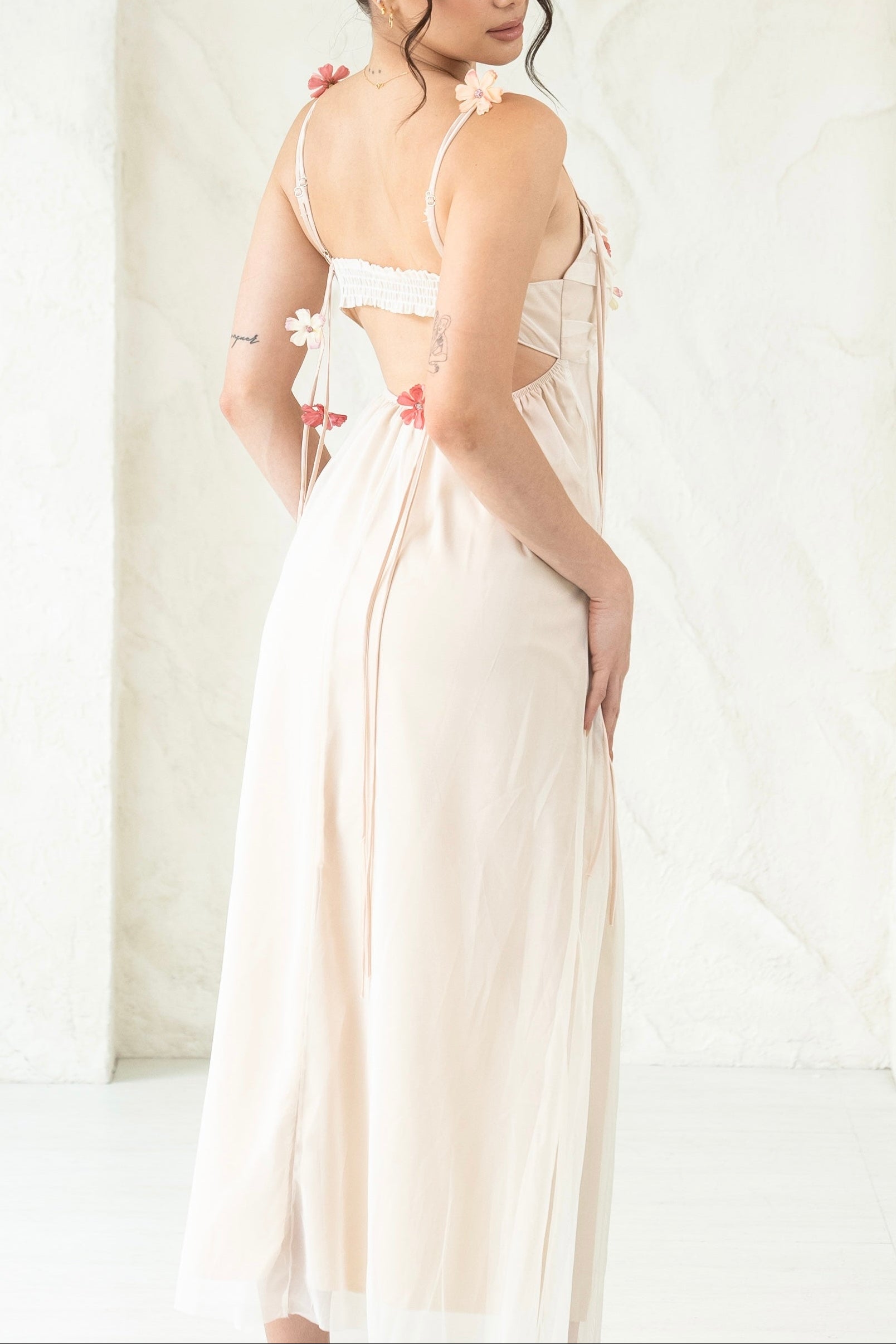 FARAH FLORAL MAXI DRESS IVORY - BOHO WEDDING GUEST