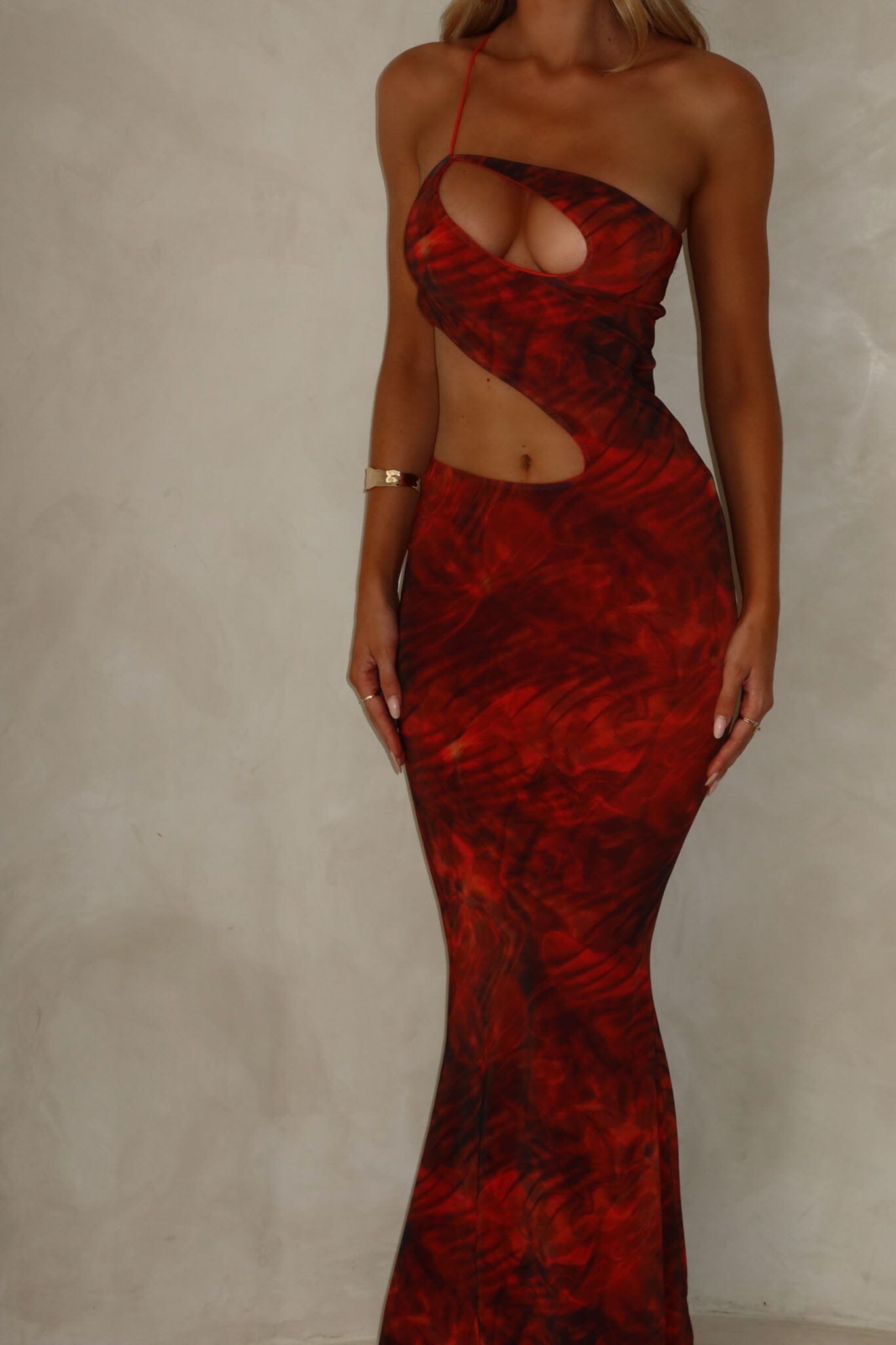 CUT OUT PRINTED MAXI DRESS ORANGE