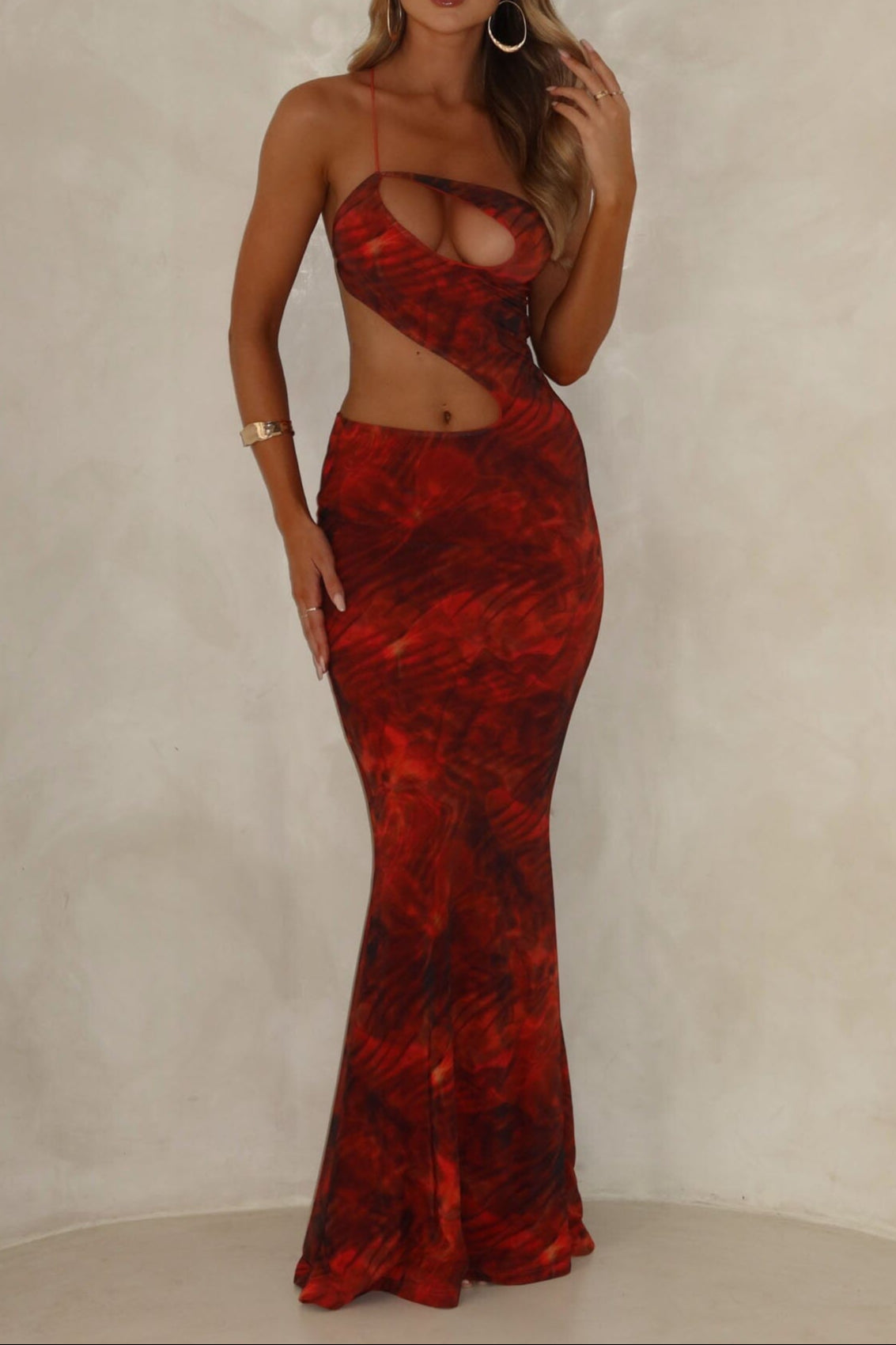 CUT OUT PRINTED MAXI DRESS ORANGE