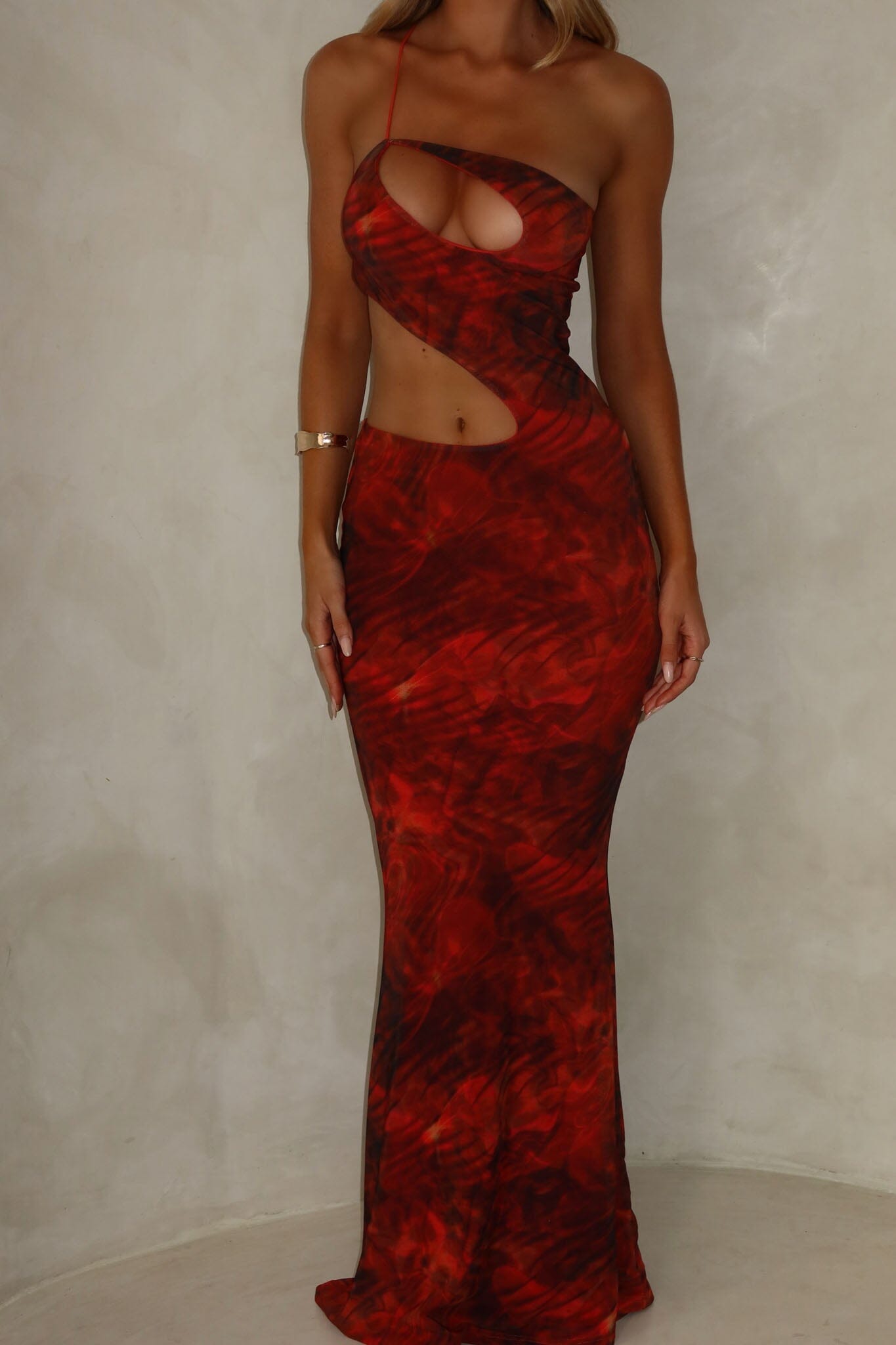 CUT OUT PRINTED MAXI DRESS ORANGE
