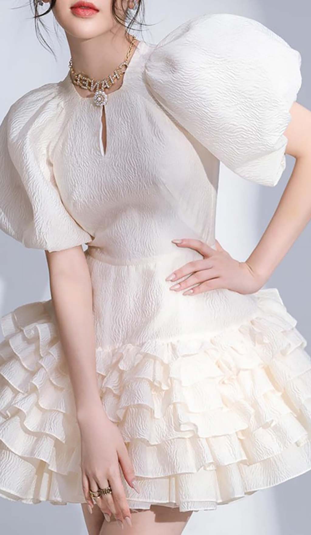 FLARED BUBBLE MINI DRESS WHITE PARTY