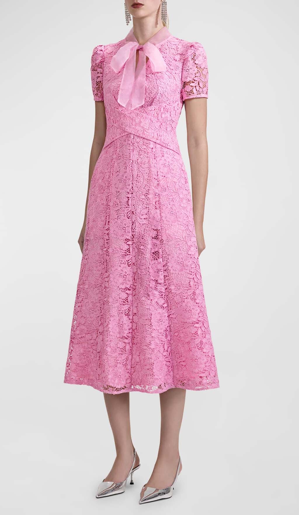 LACE TRUMPET MIDI DRESS FOR WEDDING GUEST