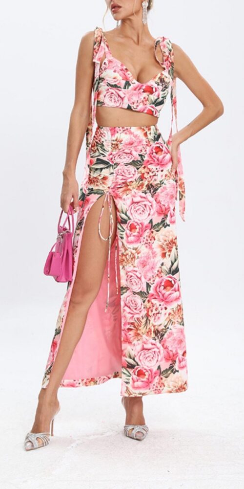 FLORAL DESIGN TWO PIECE SET IN PINK
