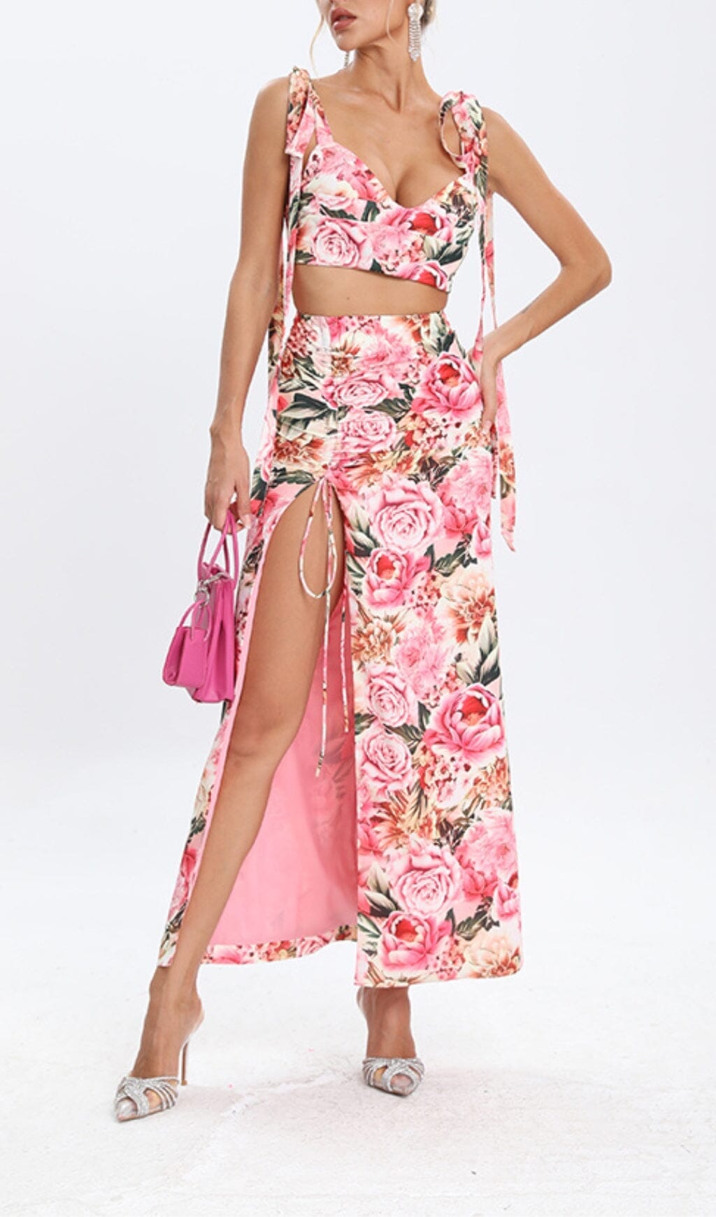 FLORAL PINK TWO PIECE SET FOR PARTIES