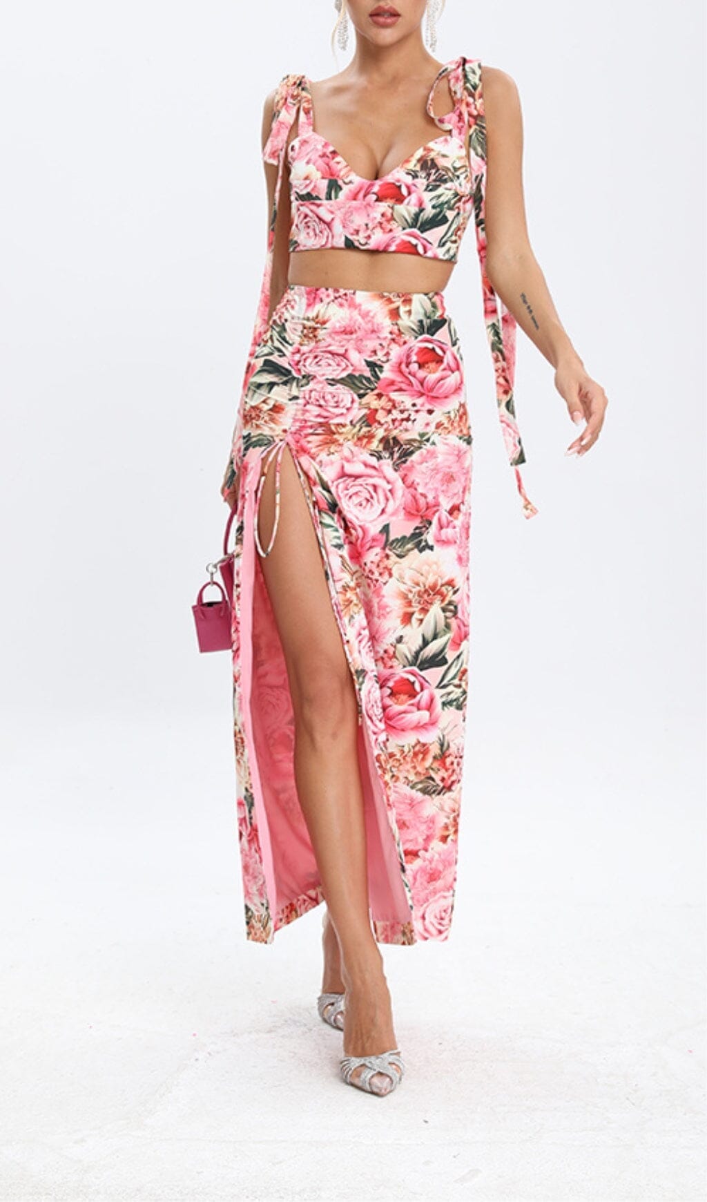 FLORAL PINK TWO PIECE SET FOR PARTIES
